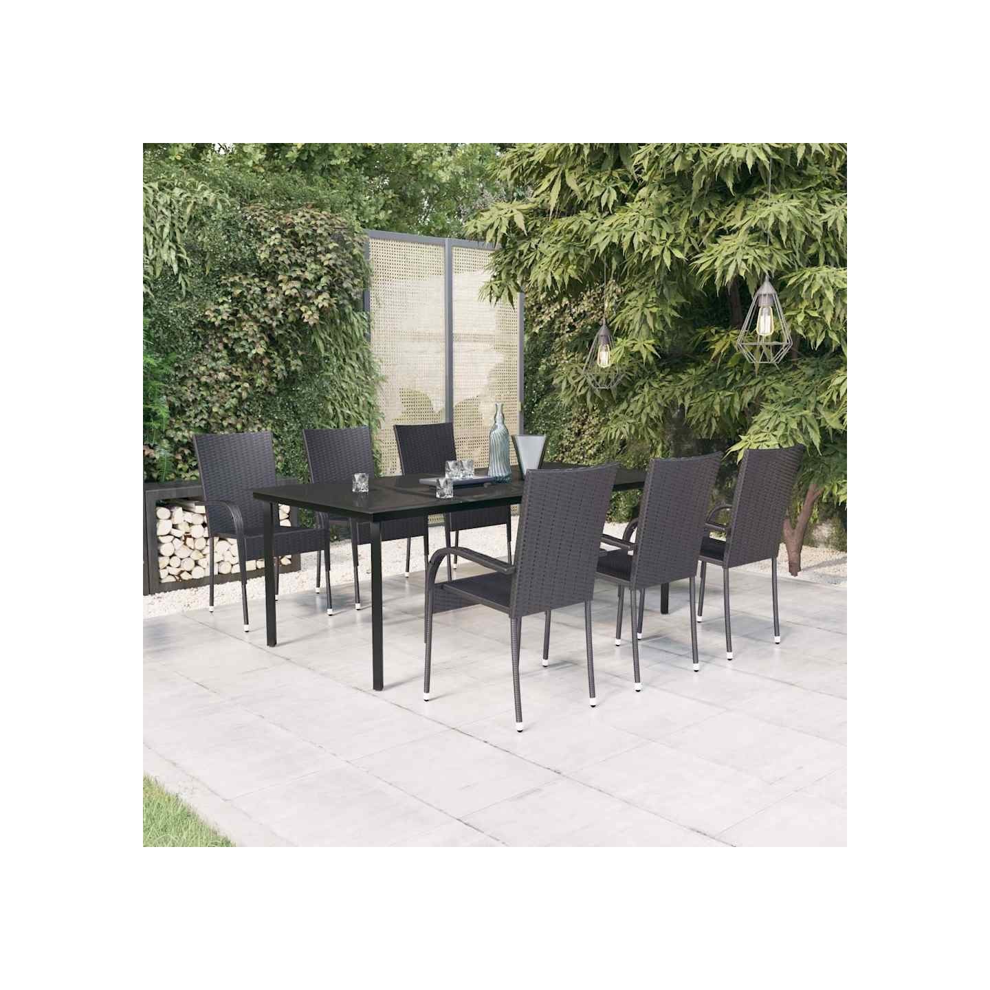 Ensemble à manger de jardin 7 pcs Noir