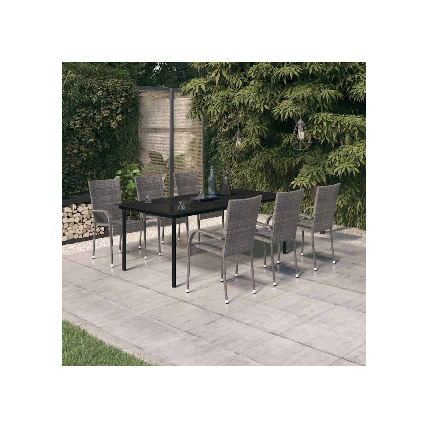 Ensemble à manger de jardin 7 pcs Gris et noir