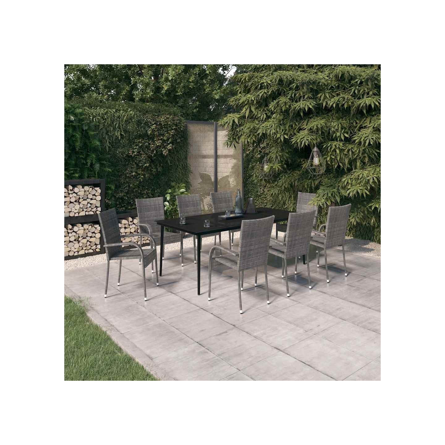 Ensemble à manger de jardin 9 pcs Gris et noir