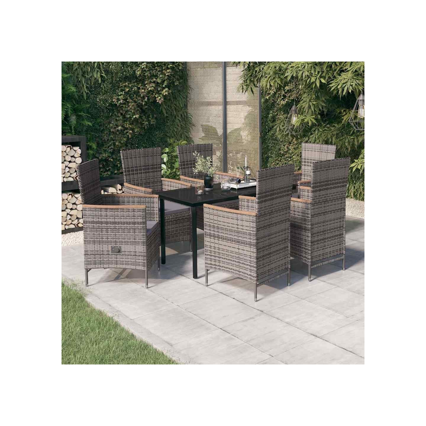 Ensemble à manger de jardin avec coussins 7 pcs Gris
