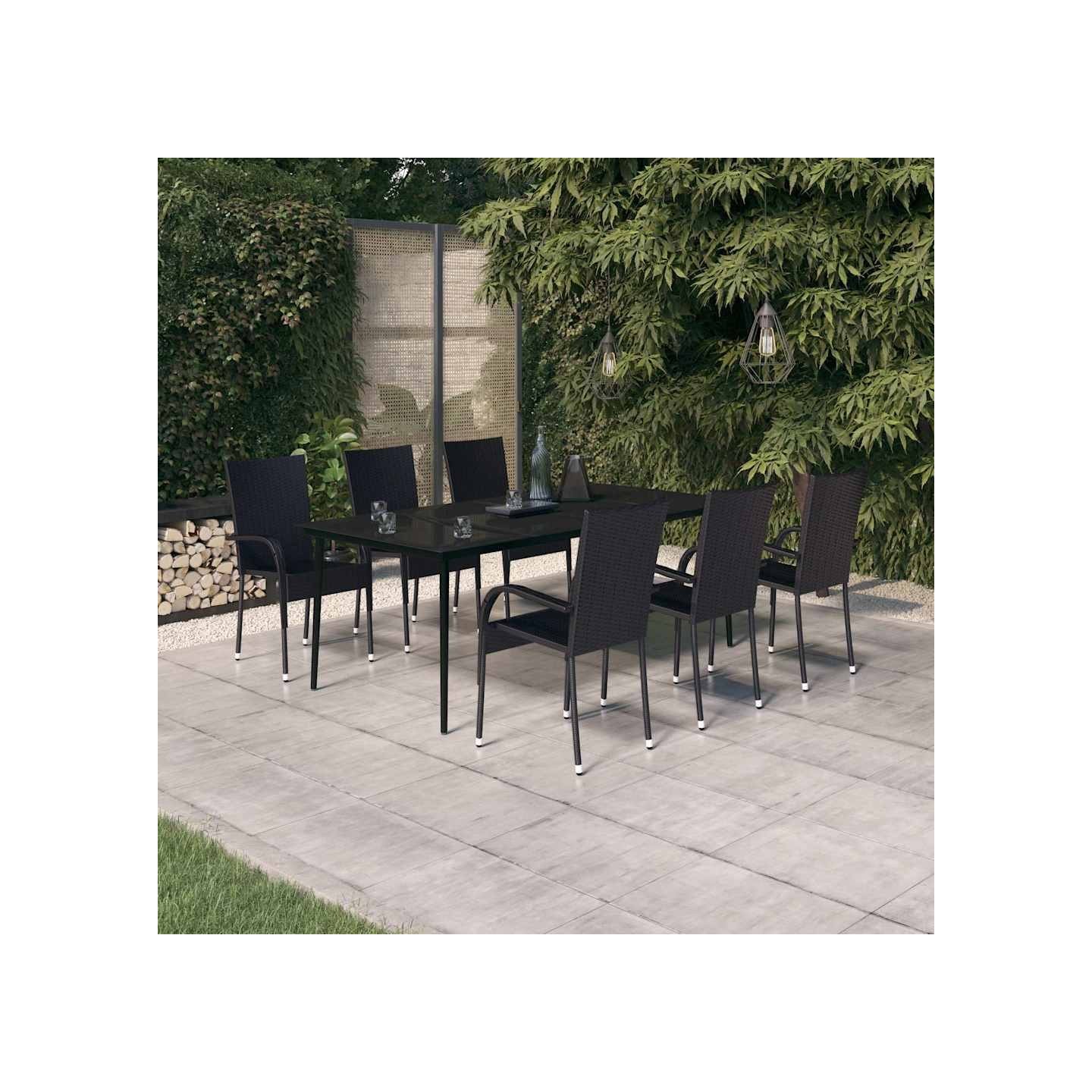 Ensemble à manger de jardin 7 pcs Noir
