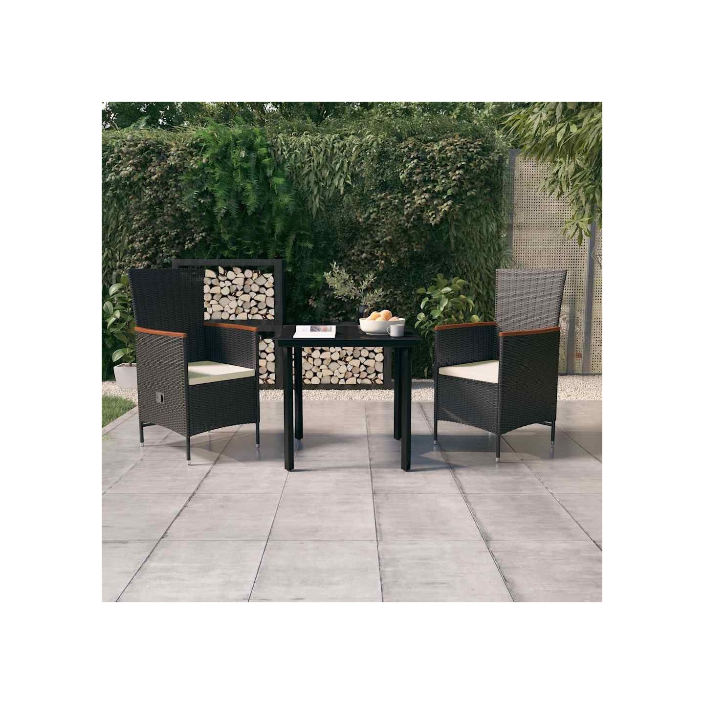 Ensemble à manger de jardin avec coussins 3 pcs noir