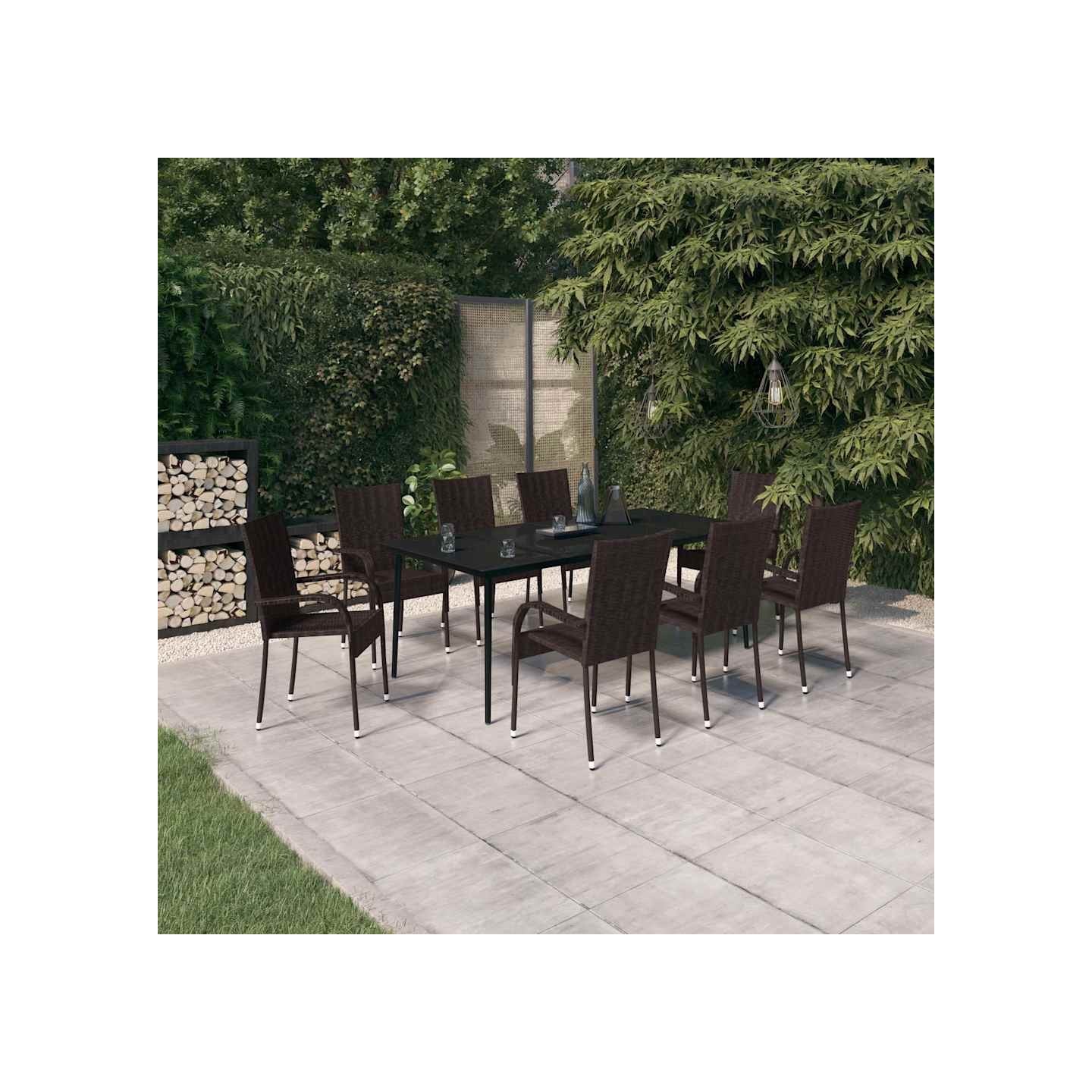 Ensemble à manger de jardin 9 pcs Marron et noir