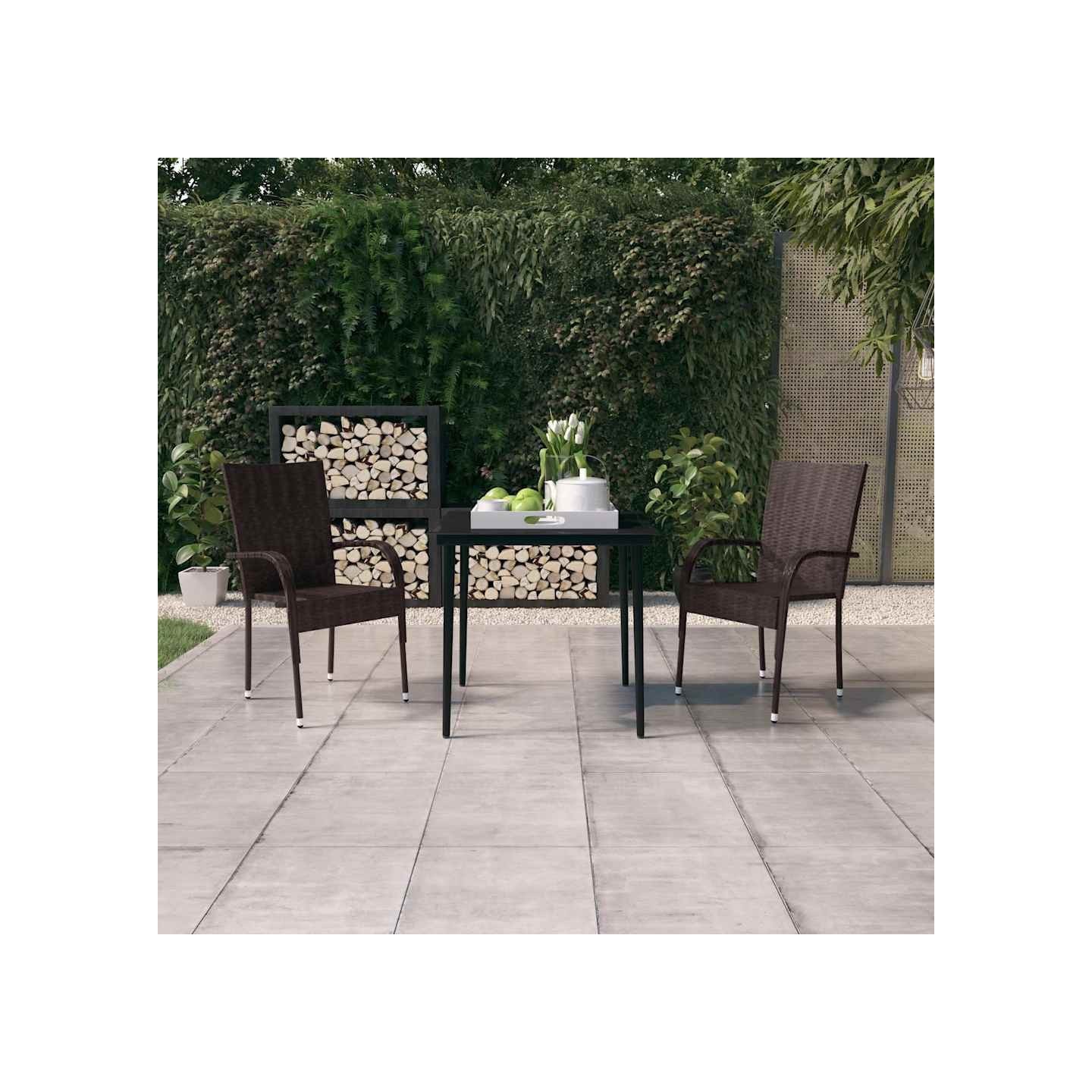 Ensemble à manger de jardin 3 pcs Marron et noir