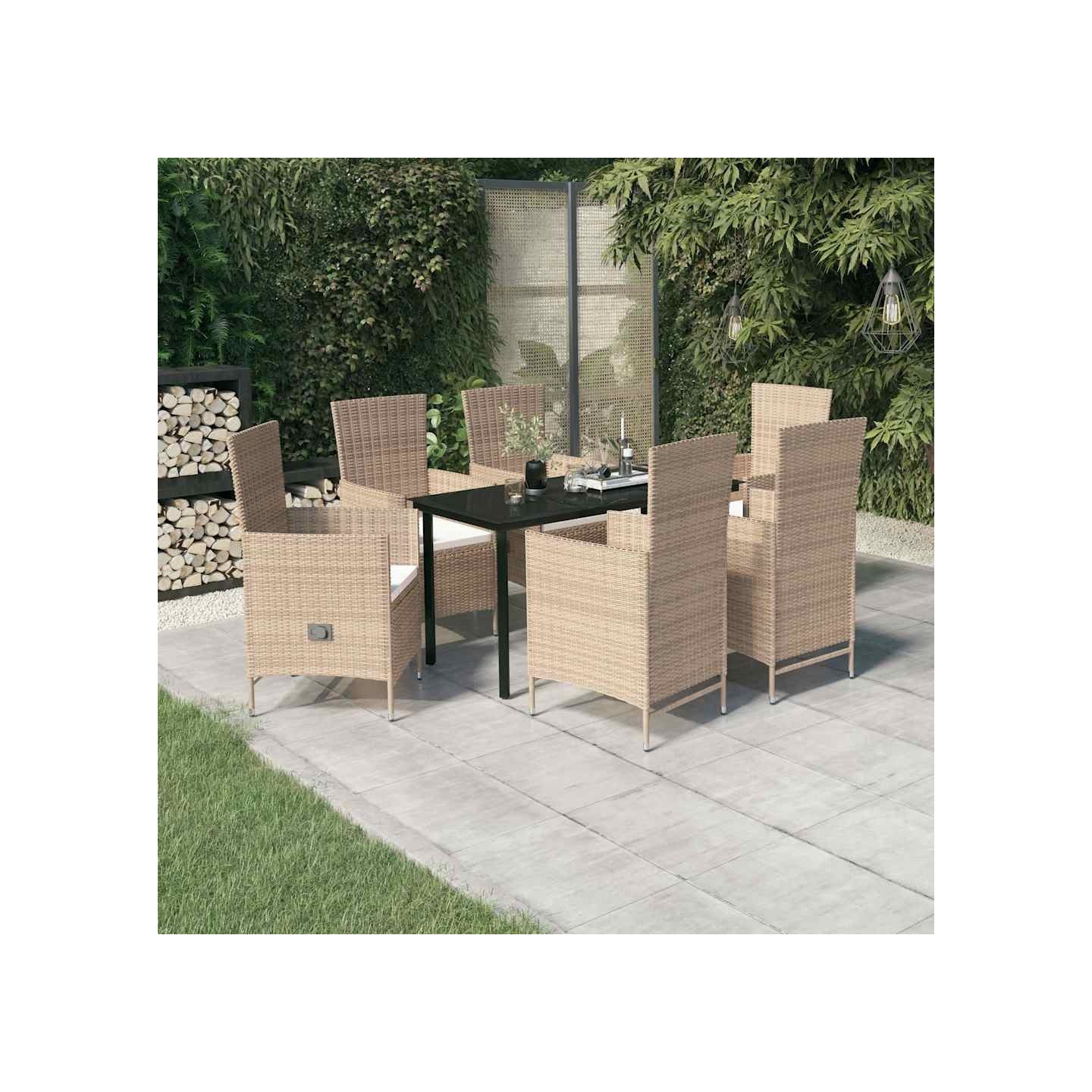Ensemble à manger de jardin avec coussins 7 pcs Beige