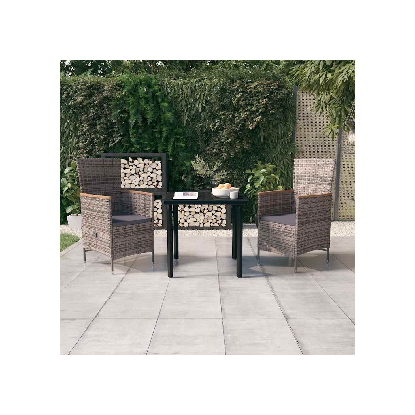 Ensemble à manger de jardin avec coussins 3 pcs Gris