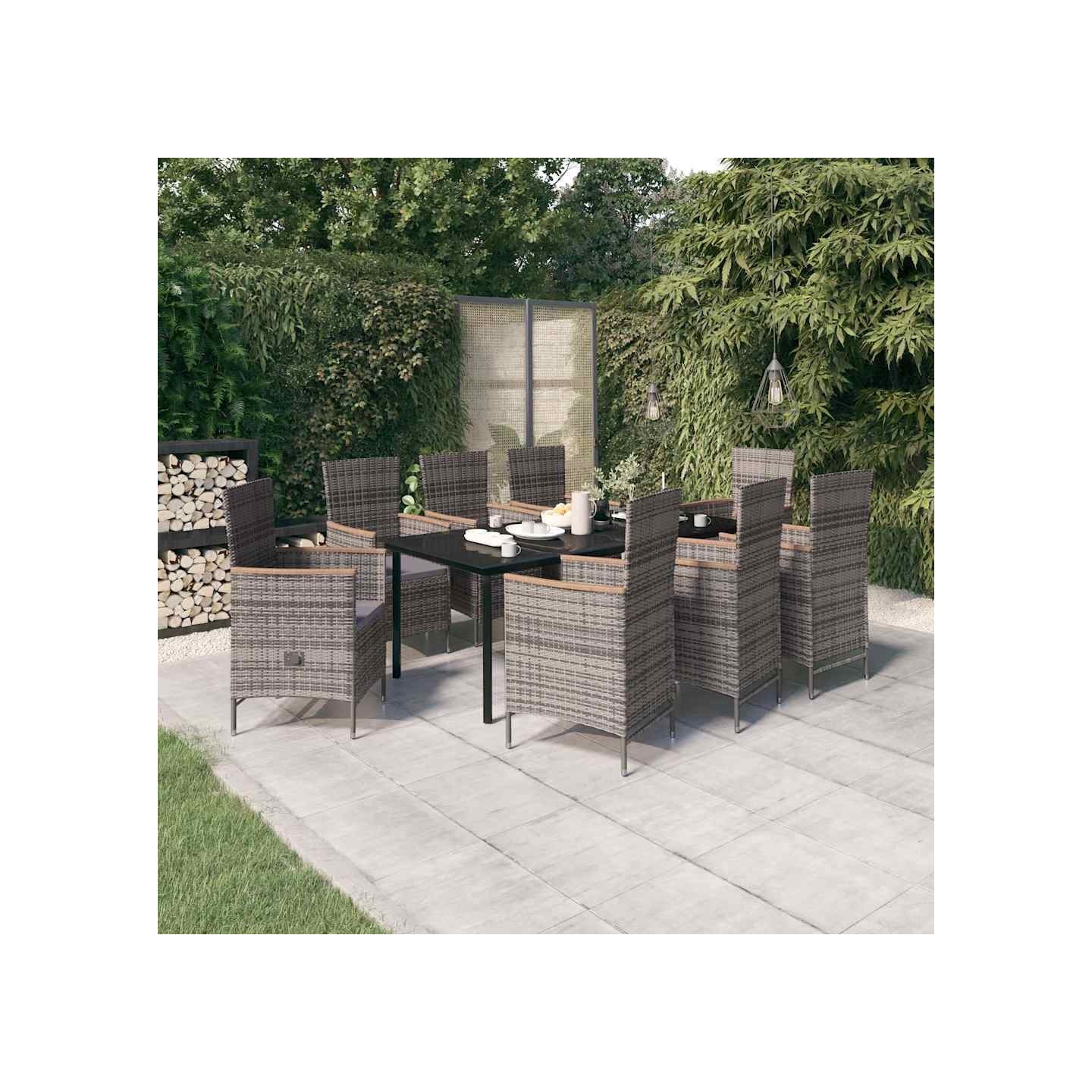 Ensemble à manger de jardin avec coussins 9 pcs Gris