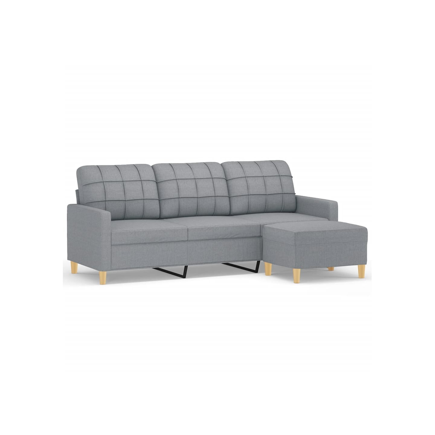 Canapé à 3 places avec repose-pieds Gris clair 180 cm Tissu