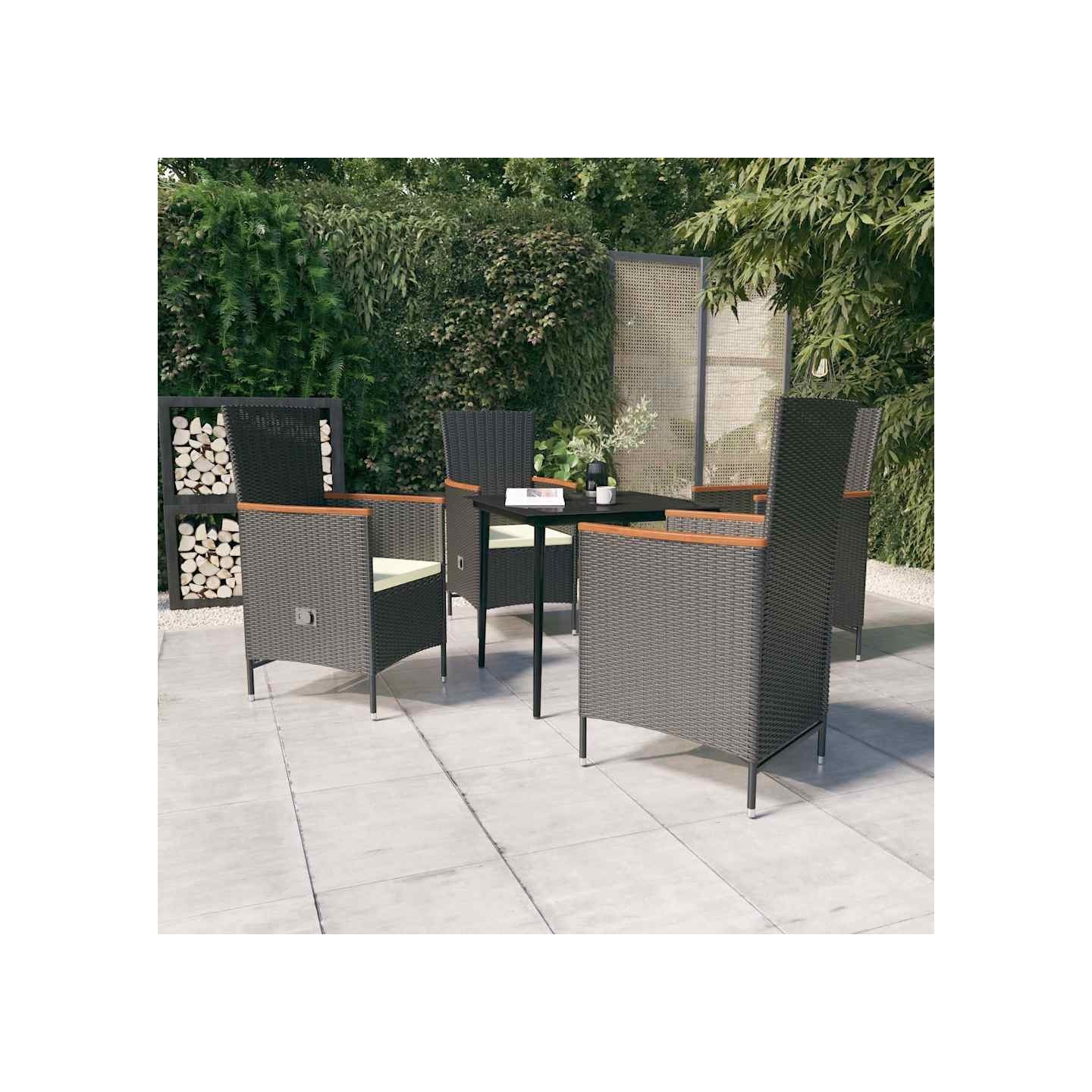 Ensemble à manger de jardin avec coussins 5 pcs Noir