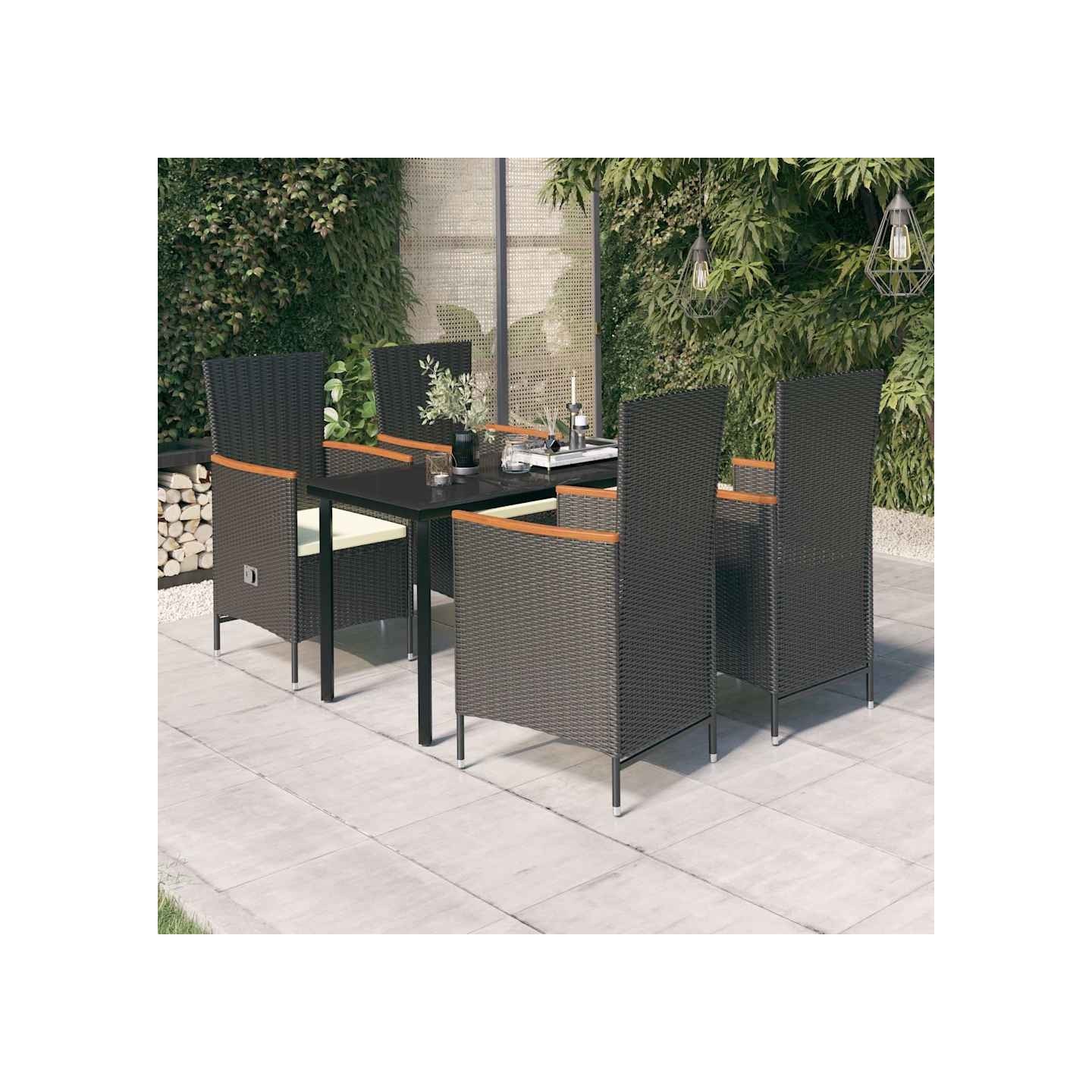 Ensemble à manger de jardin avec coussins 5 pcs Noir