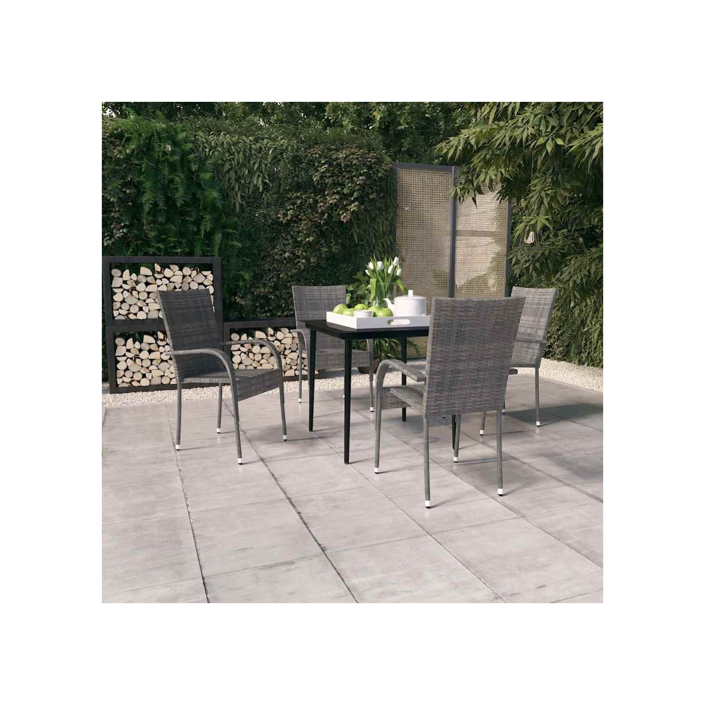 Ensemble à manger de jardin 5 pcs Gris et noir