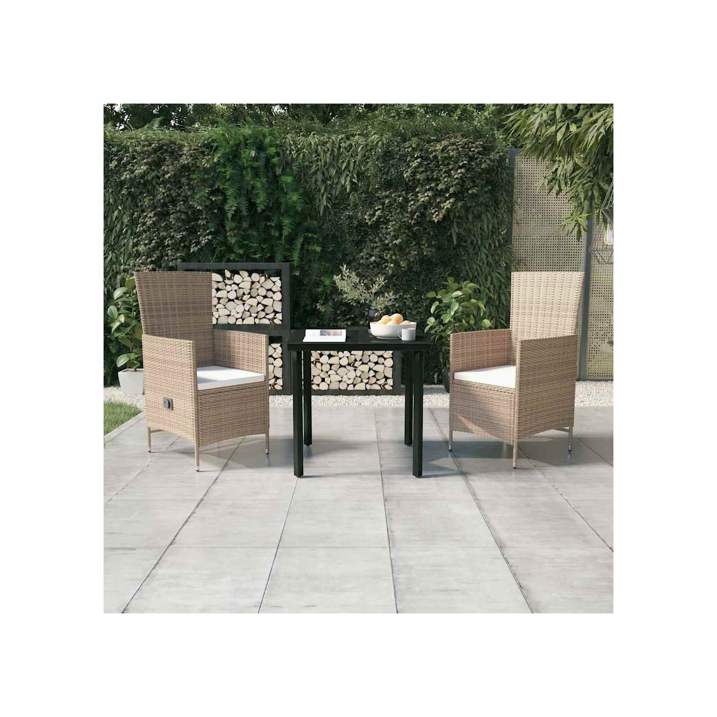 Ensemble à manger de jardin avec coussins 3 pcs Beige