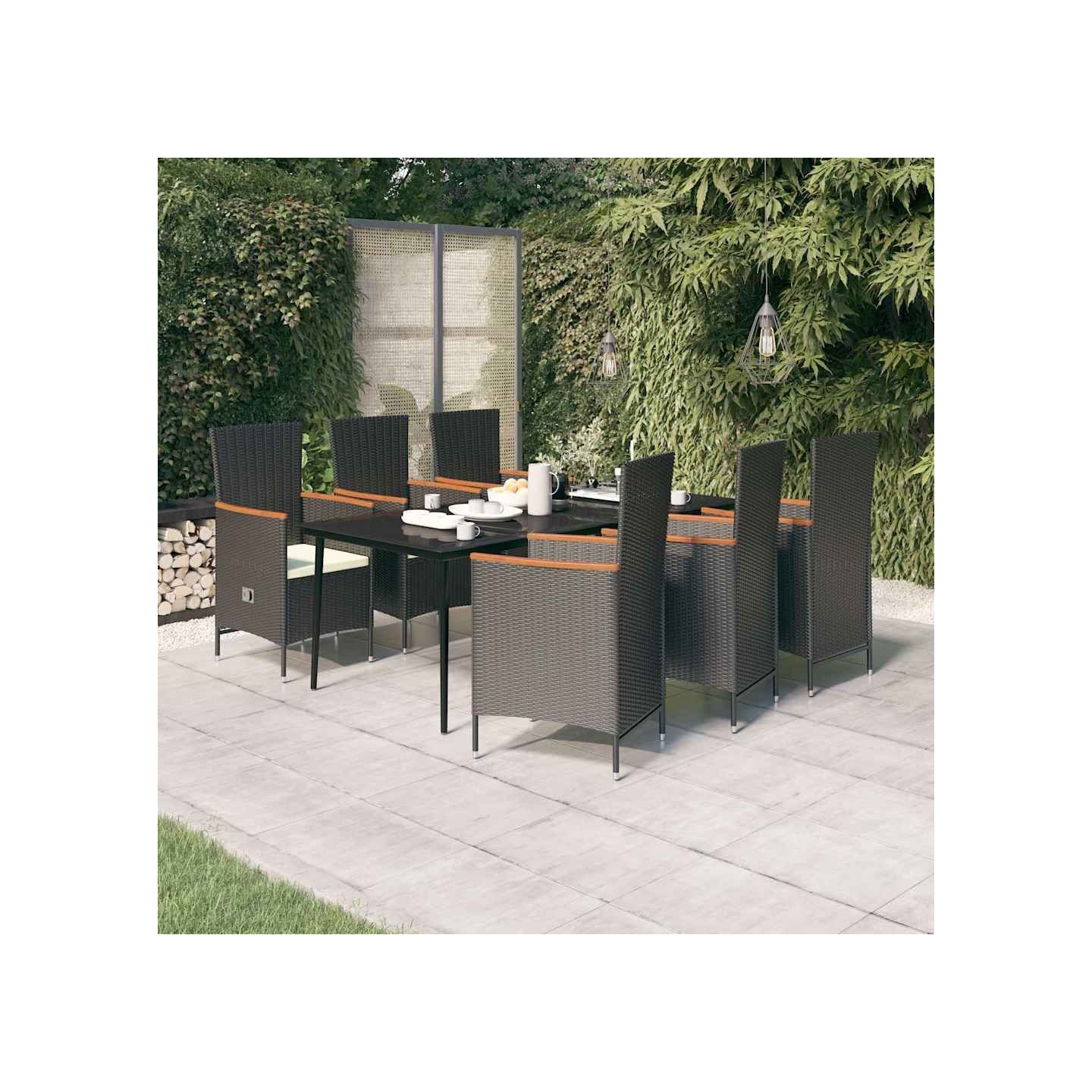 Ensemble à manger de jardin avec coussins 7 pcs Noir