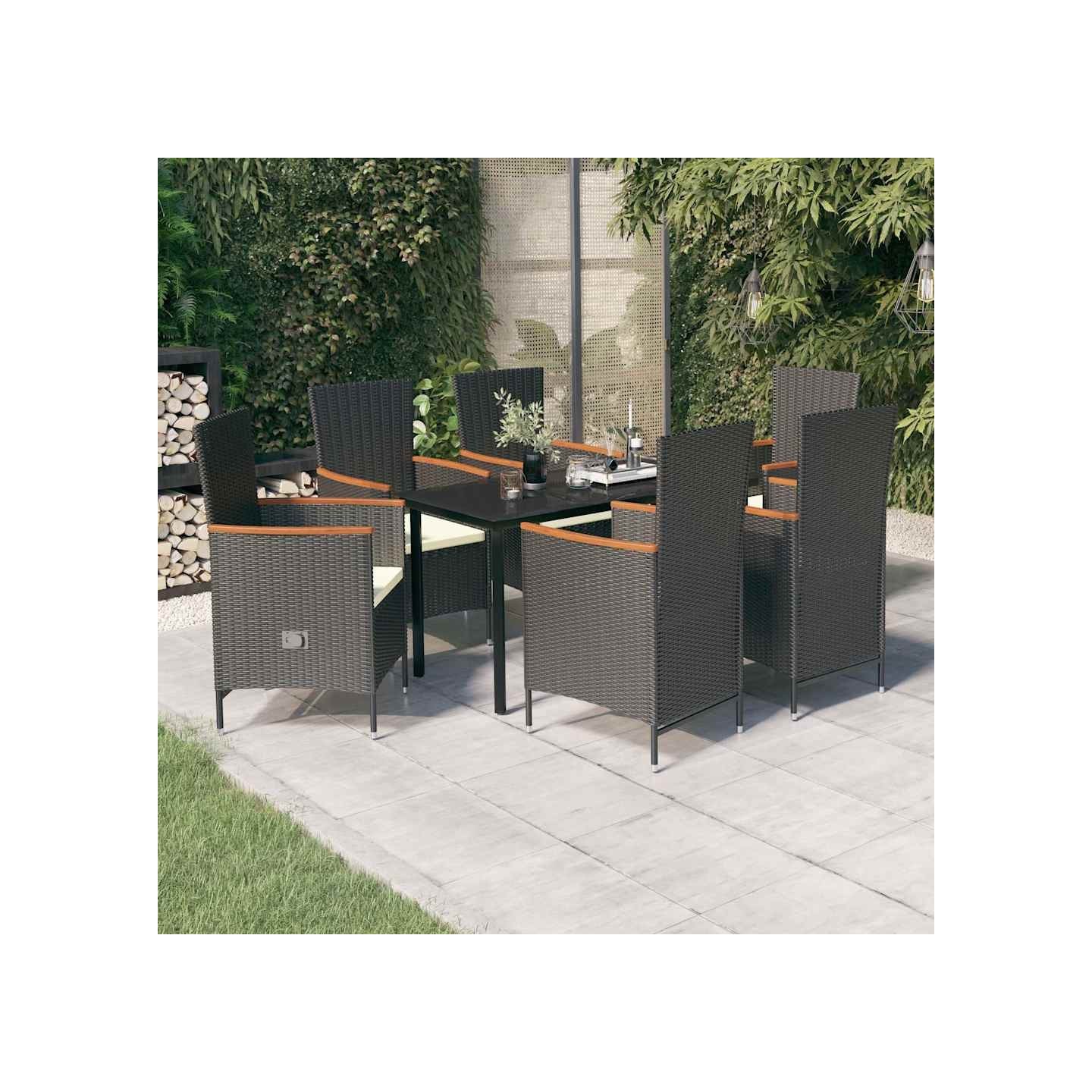 Ensemble à manger de jardin avec coussins 7 pcs Noir