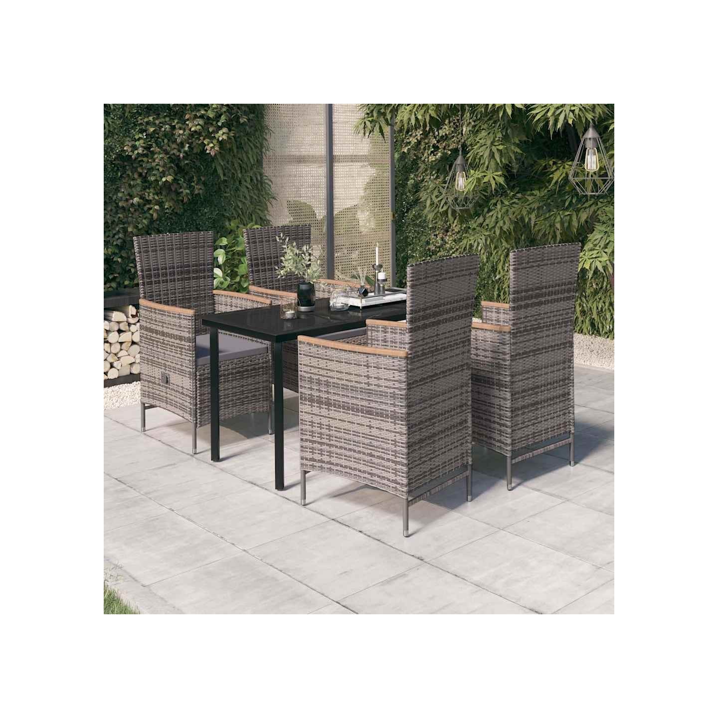 Ensemble à manger de jardin avec coussins 5 pcs Gris