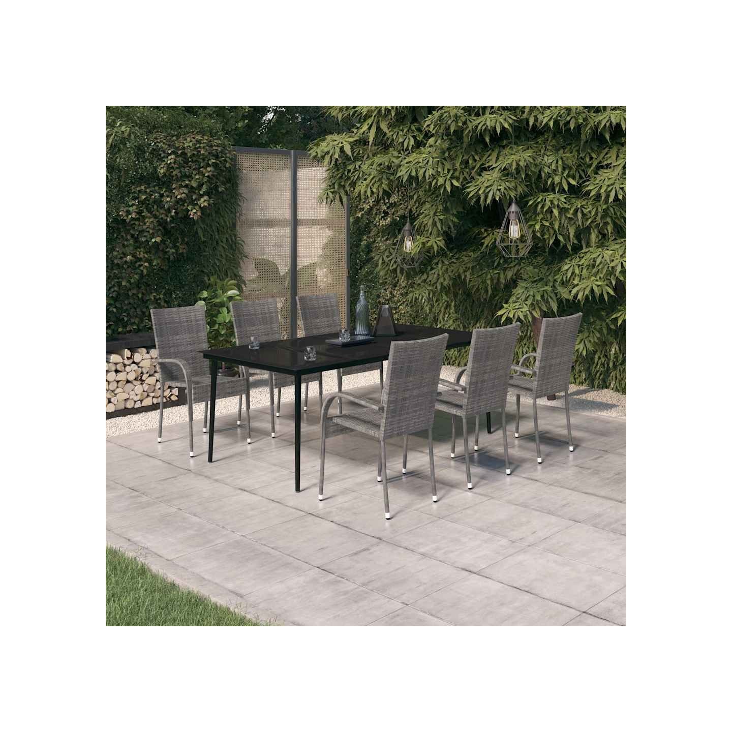 Ensemble à manger de jardin 7 pcs Gris et noir