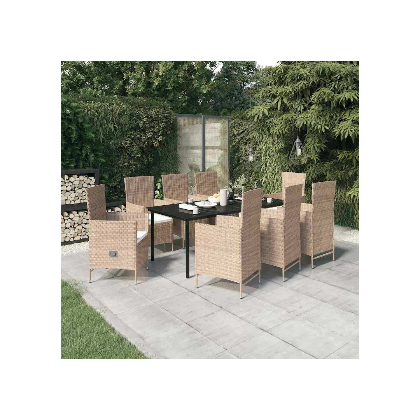 Ensemble à manger de jardin avec coussins 9 pcs Beige