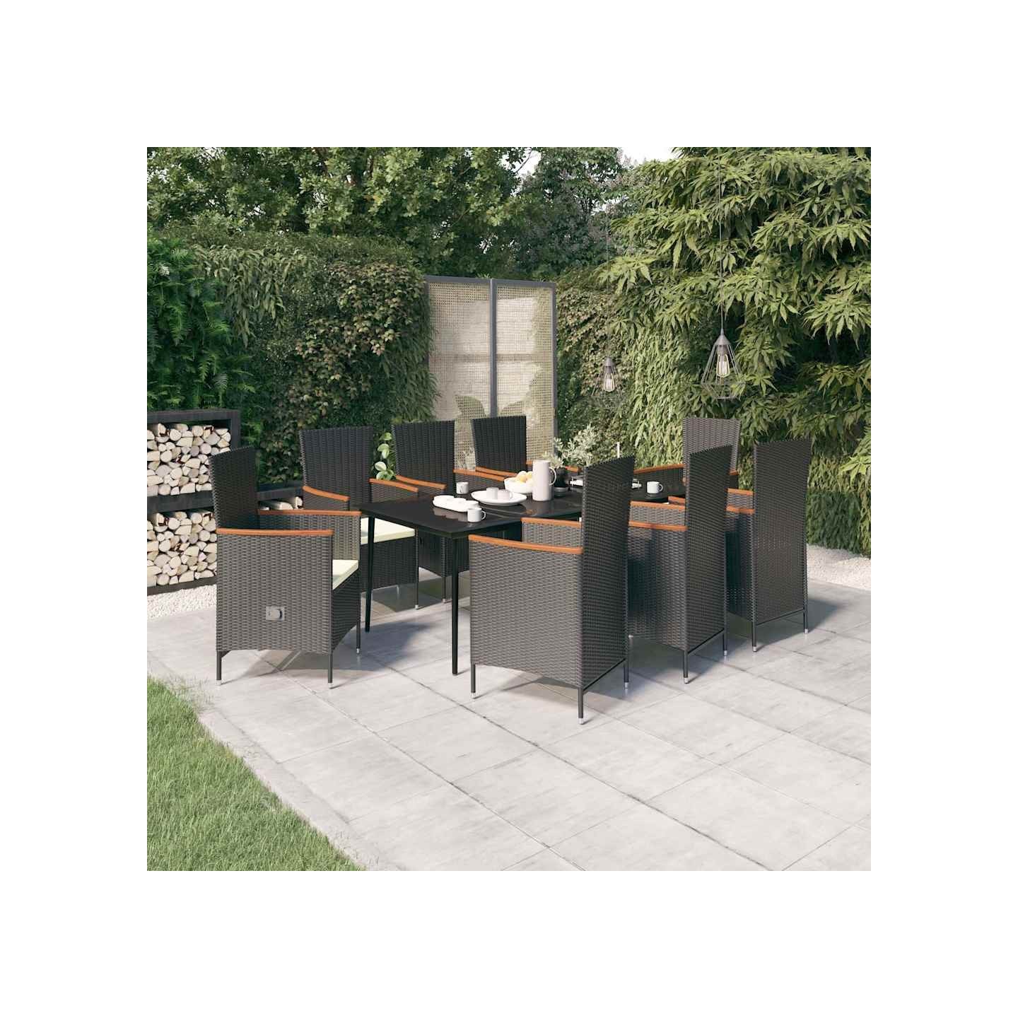 Ensemble à manger de jardin avec coussins 9 pcs noir