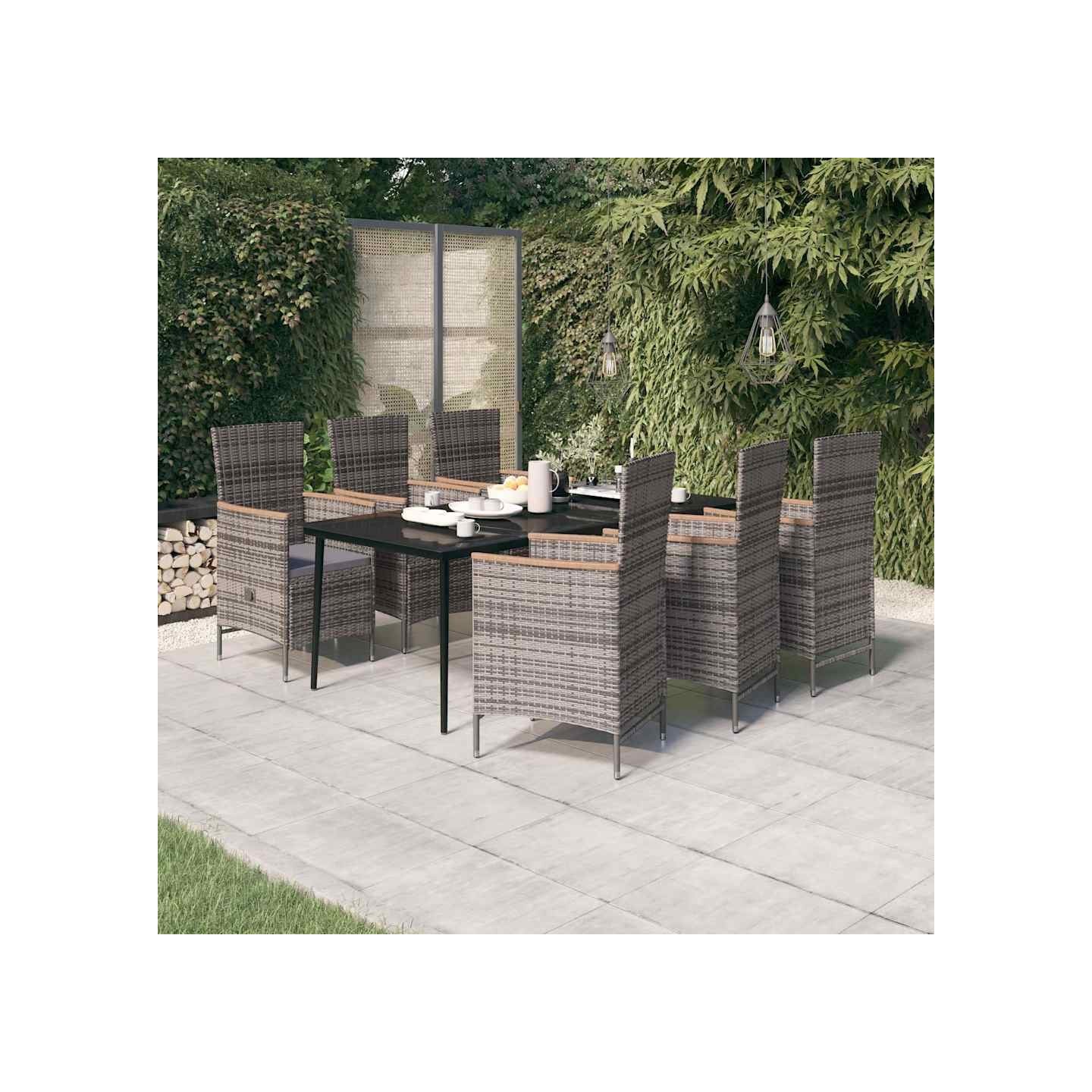 Ensemble à manger de jardin avec coussins 7 pcs Gris