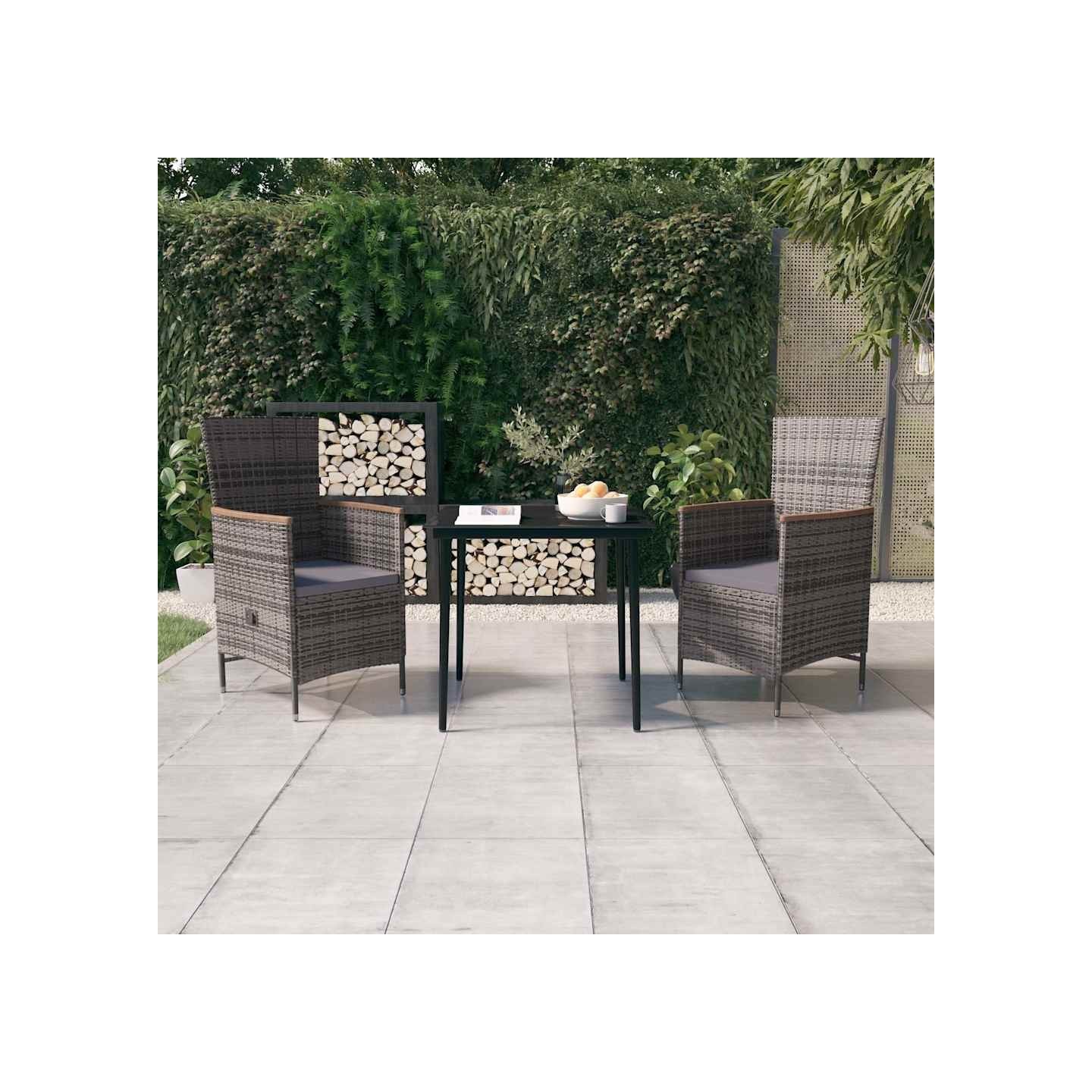 Ensemble à manger de jardin avec coussins 3 pcs Gris