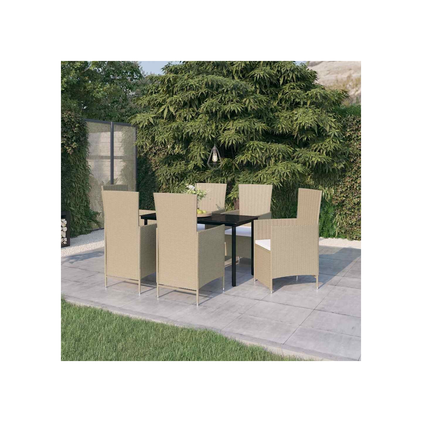 Ensemble à manger de jardin avec coussins 7 pcs Beige