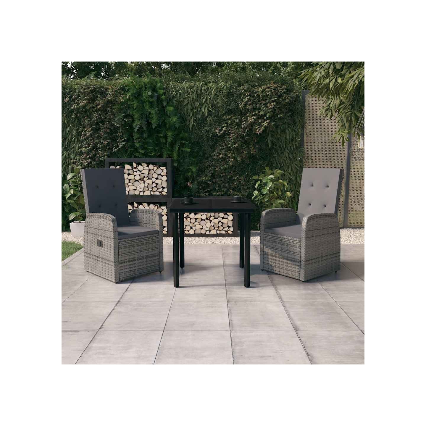 Ensemble à manger de jardin avec coussins 3 pcs Gris