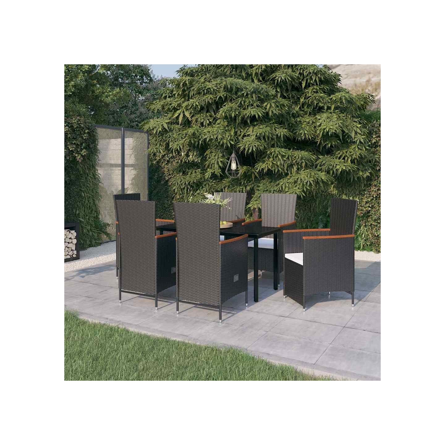 Ensemble à manger de jardin avec coussins 7 pcs Noir