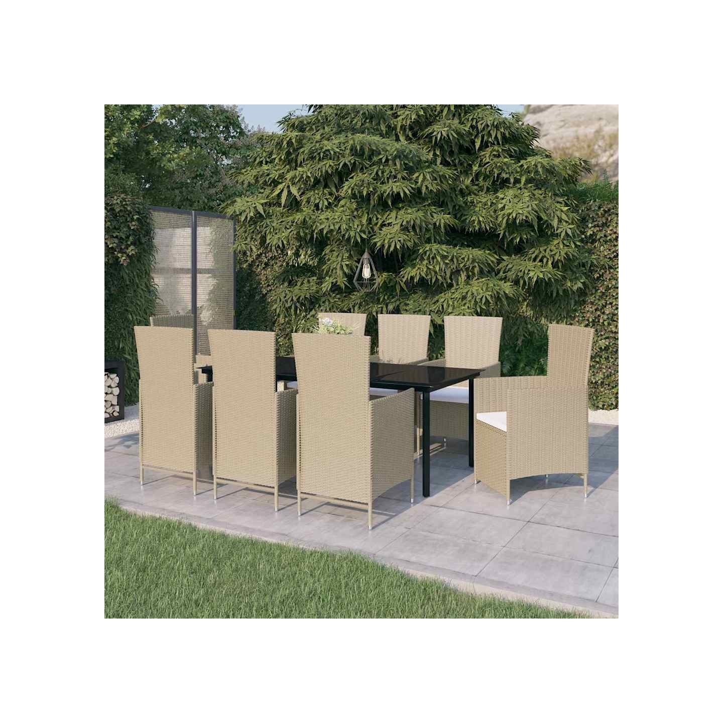 Ensemble à manger de jardin avec coussins 9 pcs Beige