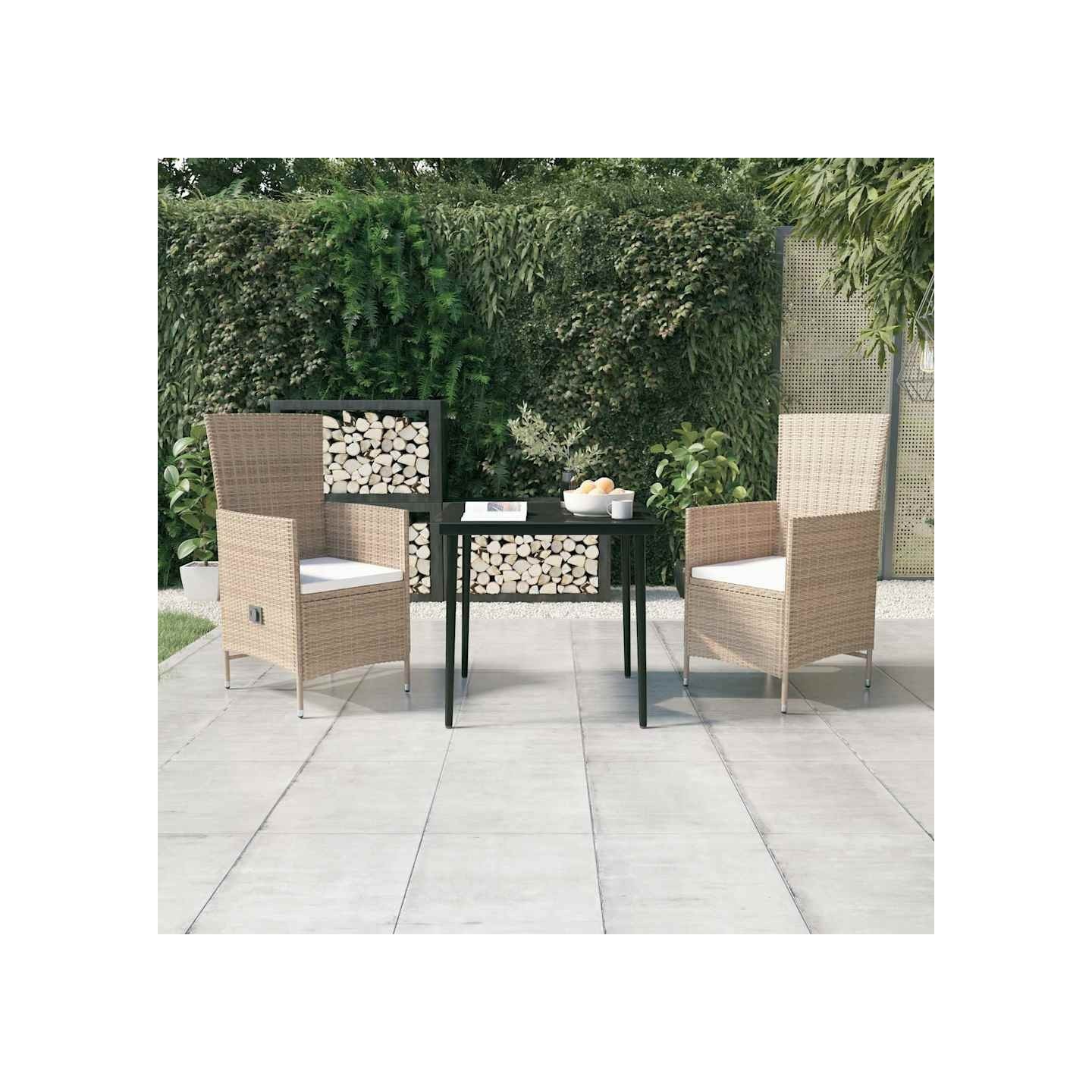 Ensemble à manger de jardin avec coussins 3 pcs Beige