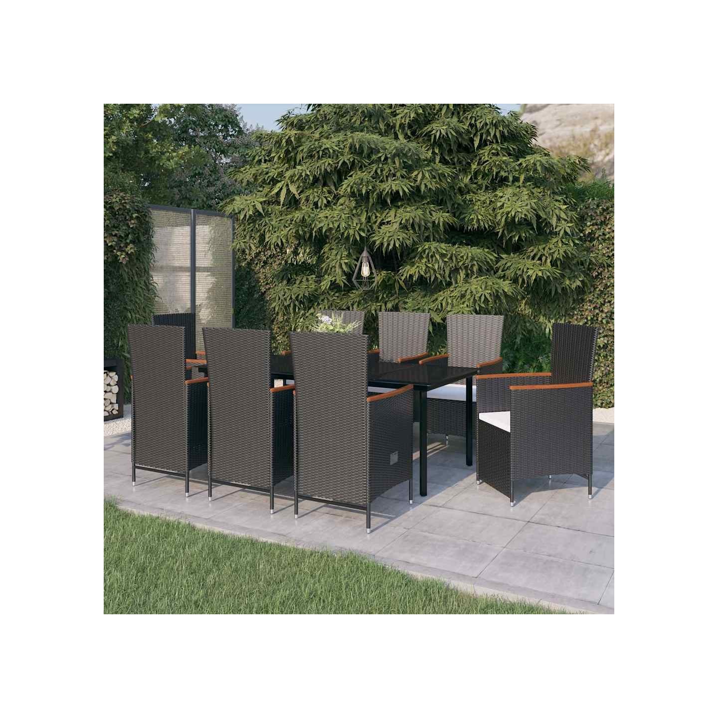 Ensemble à manger de jardin avec coussins 9 pcs noir