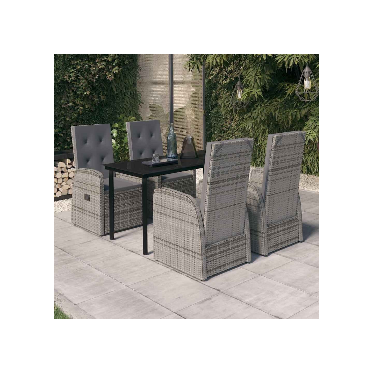 Ensemble à manger de jardin avec coussins 5 pcs Gris