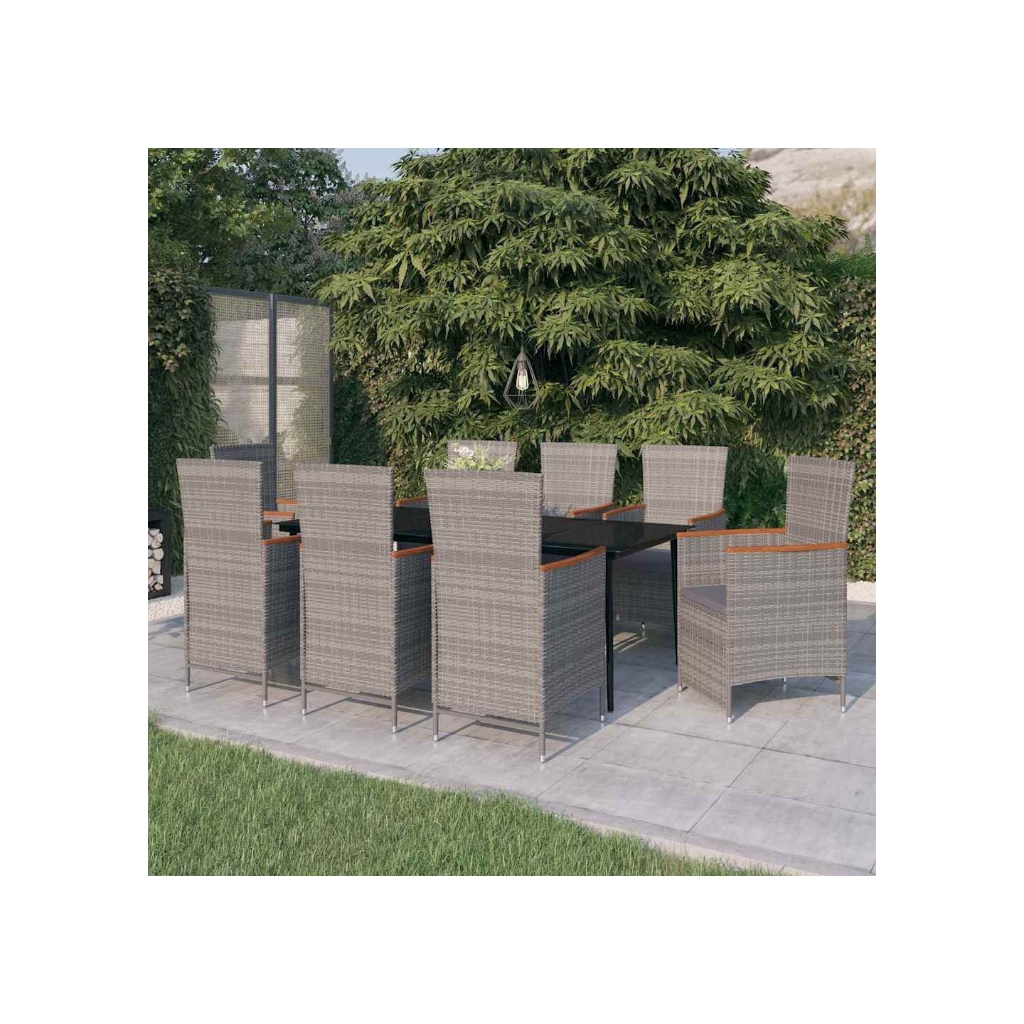 Ensemble à manger de jardin avec coussins 9 pcs Gris