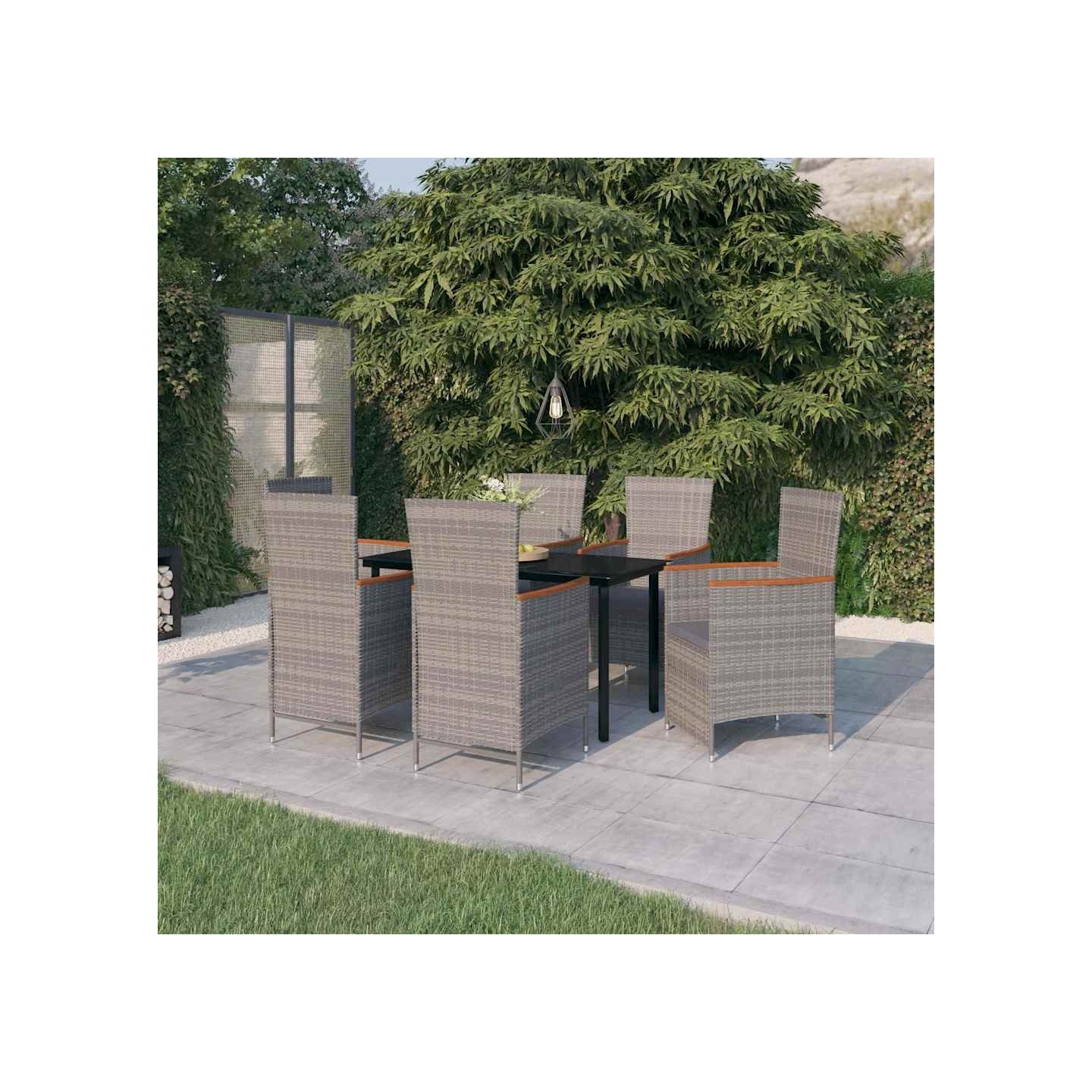 Ensemble à manger de jardin avec coussins 7 pcs Gris