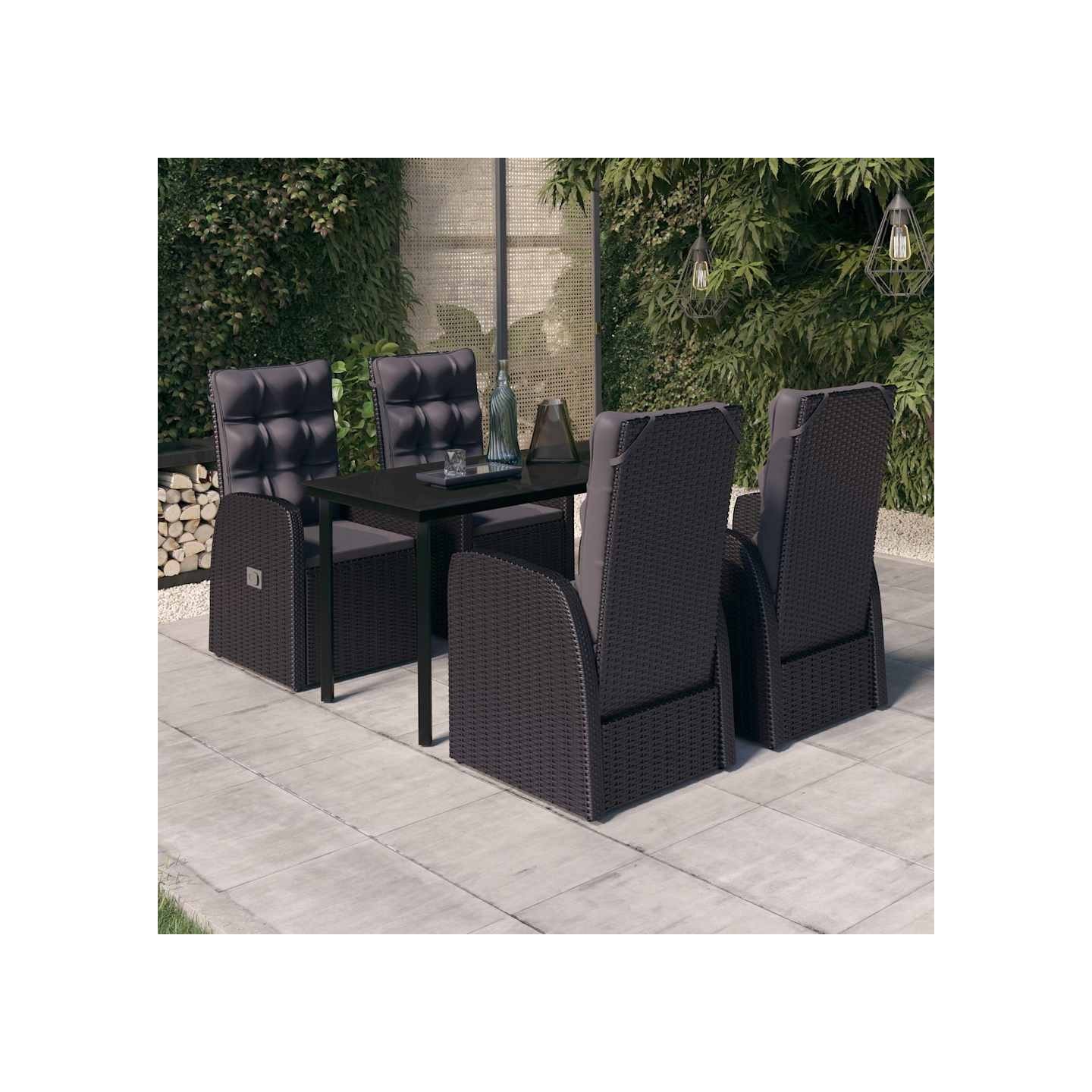 Ensemble à manger de jardin avec coussins 5 pcs Noir