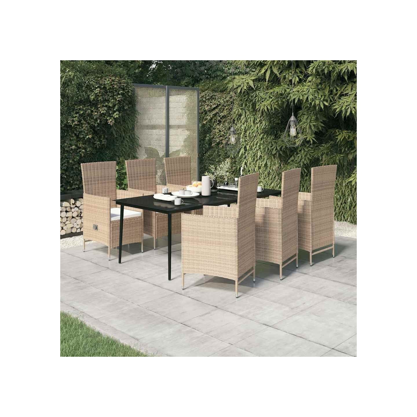 Ensemble à manger de jardin avec coussins 7 pcs Beige