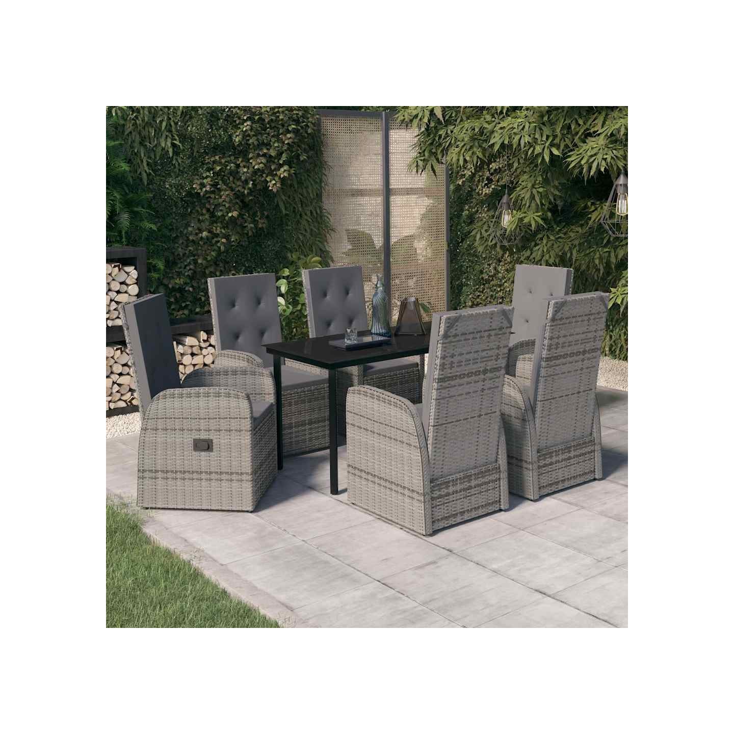 Ensemble à manger de jardin avec coussins 7 pcs Gris