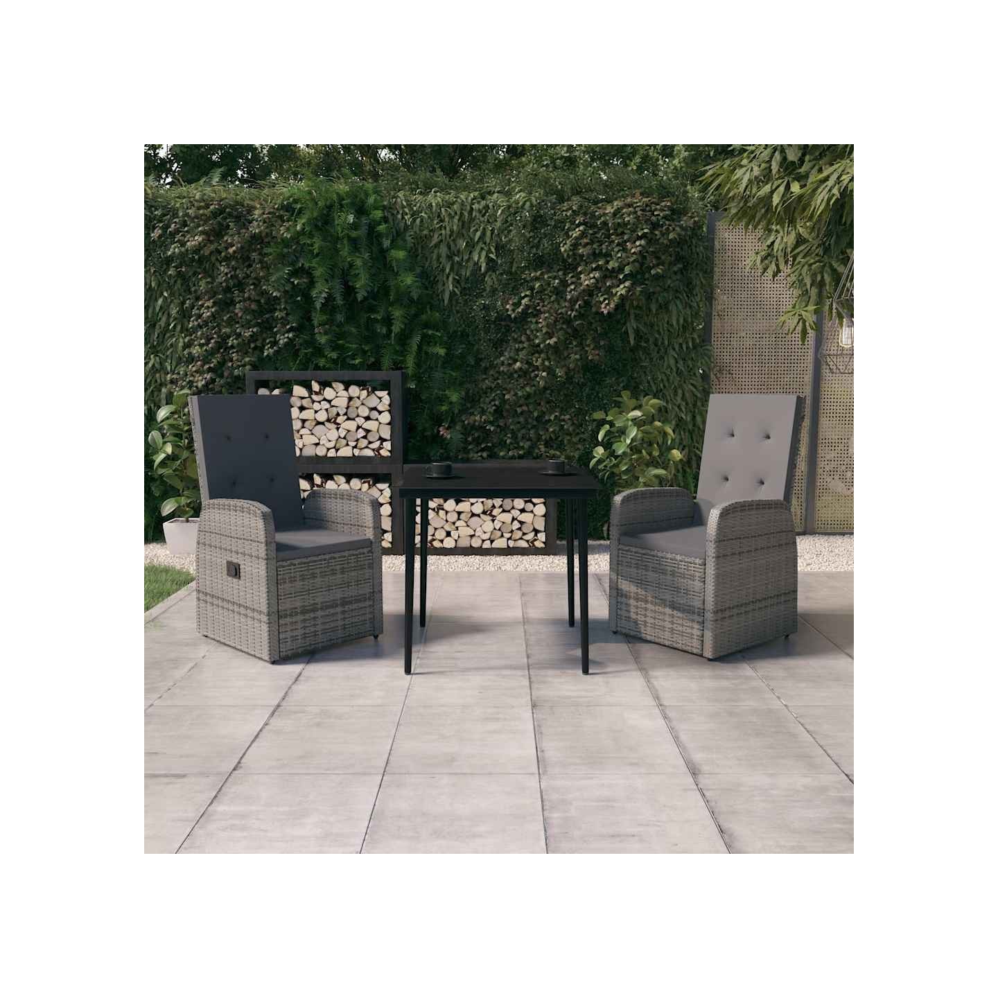 Ensemble à manger de jardin avec coussins 3 pcs Gris