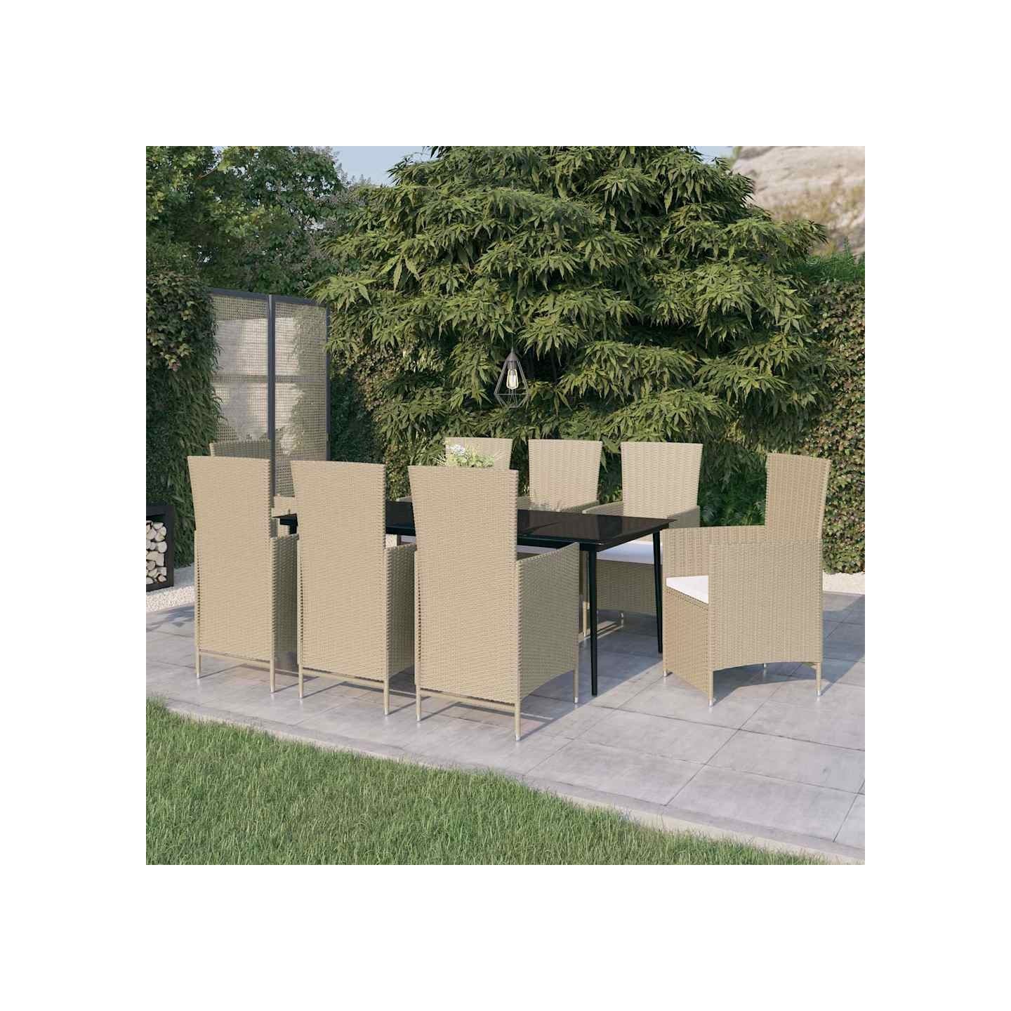Ensemble à manger de jardin avec coussins 9 pcs Beige