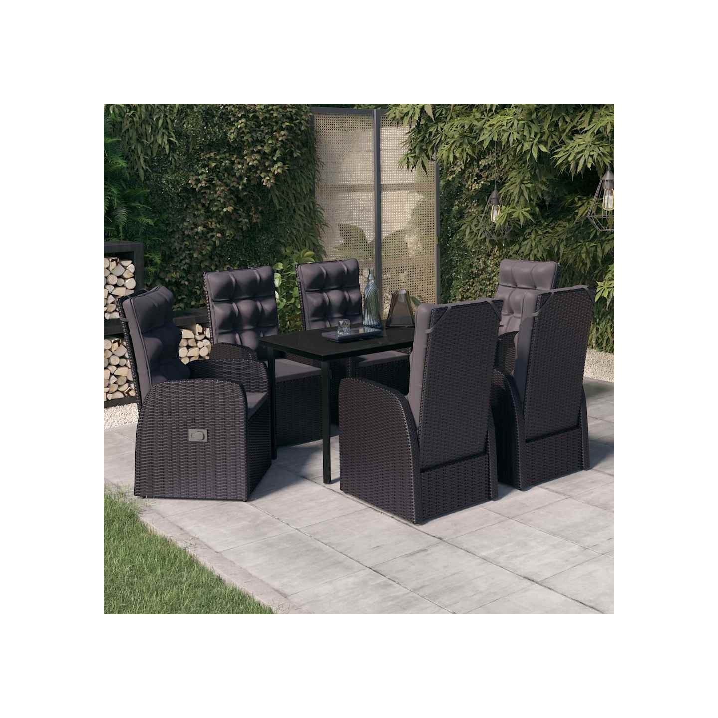 Ensemble à manger de jardin avec coussins 7 pcs Noir