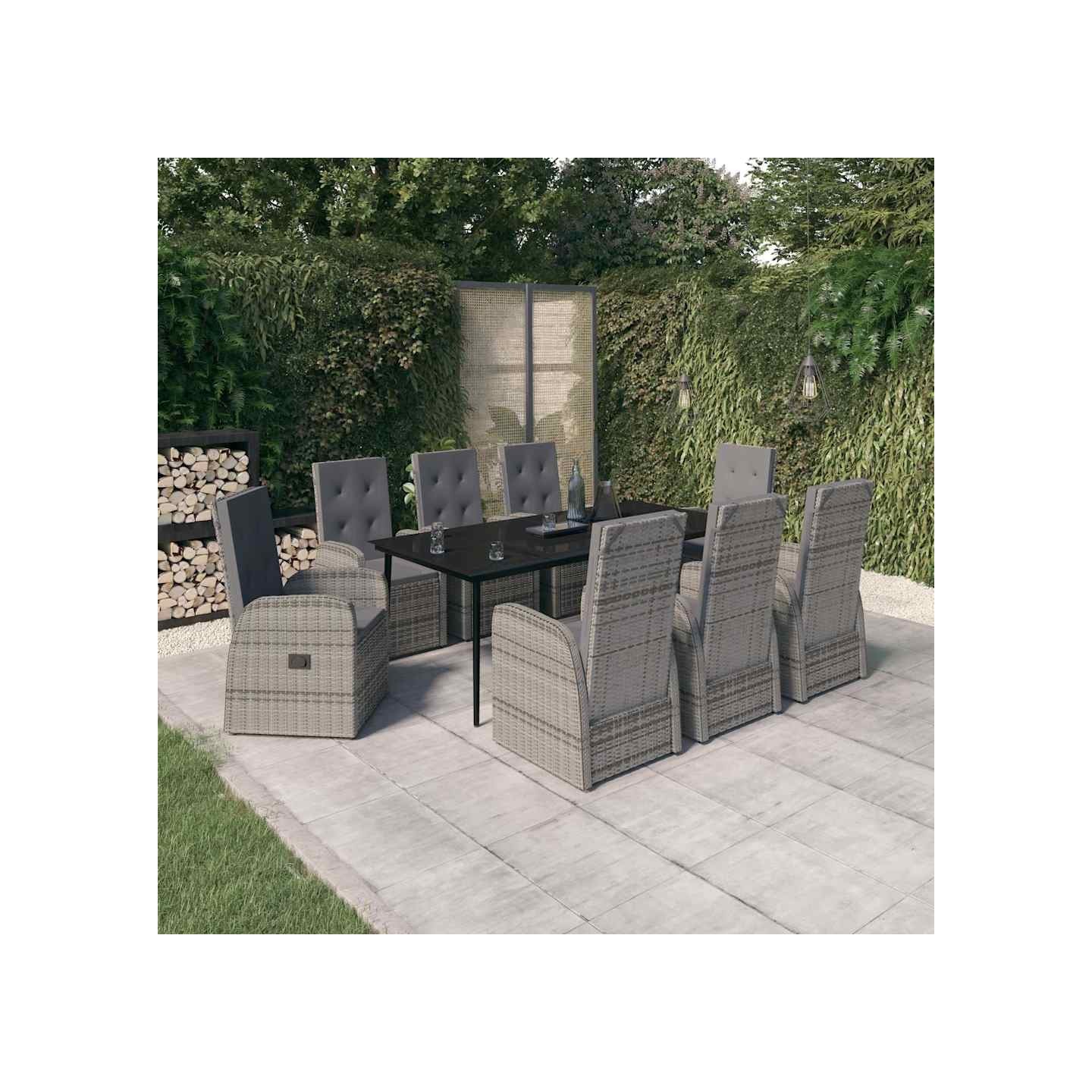 Ensemble à manger de jardin avec coussins 9 pcs Gris