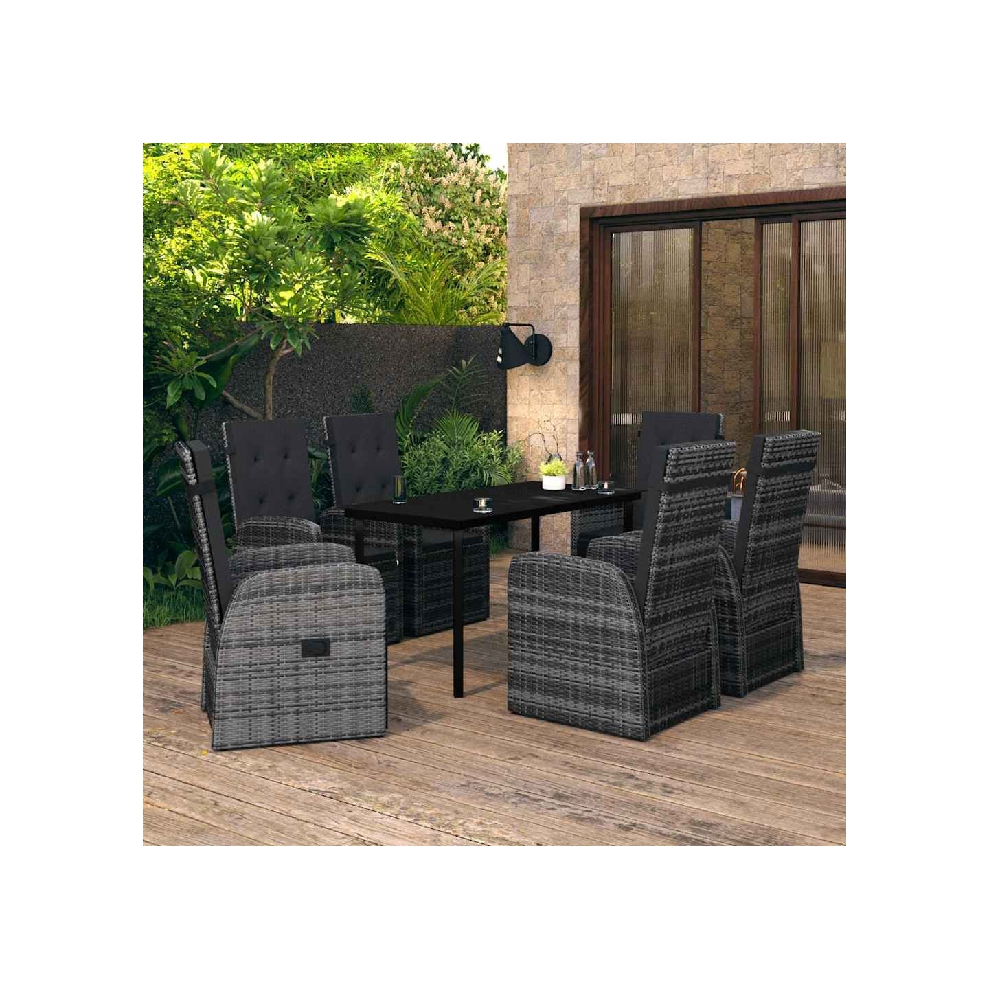 Ensemble à manger de jardin avec coussins 7 pcs Gris