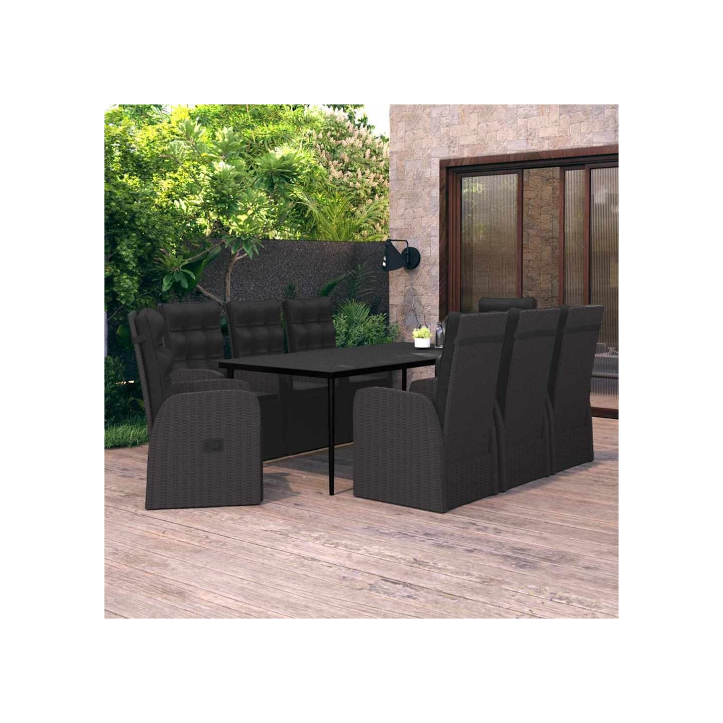 Ensemble à manger de jardin avec coussins 9 pcs noir