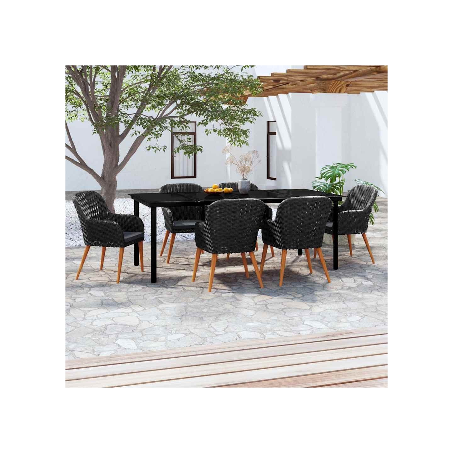 Ensemble à manger de jardin avec coussins 7 pcs Noir