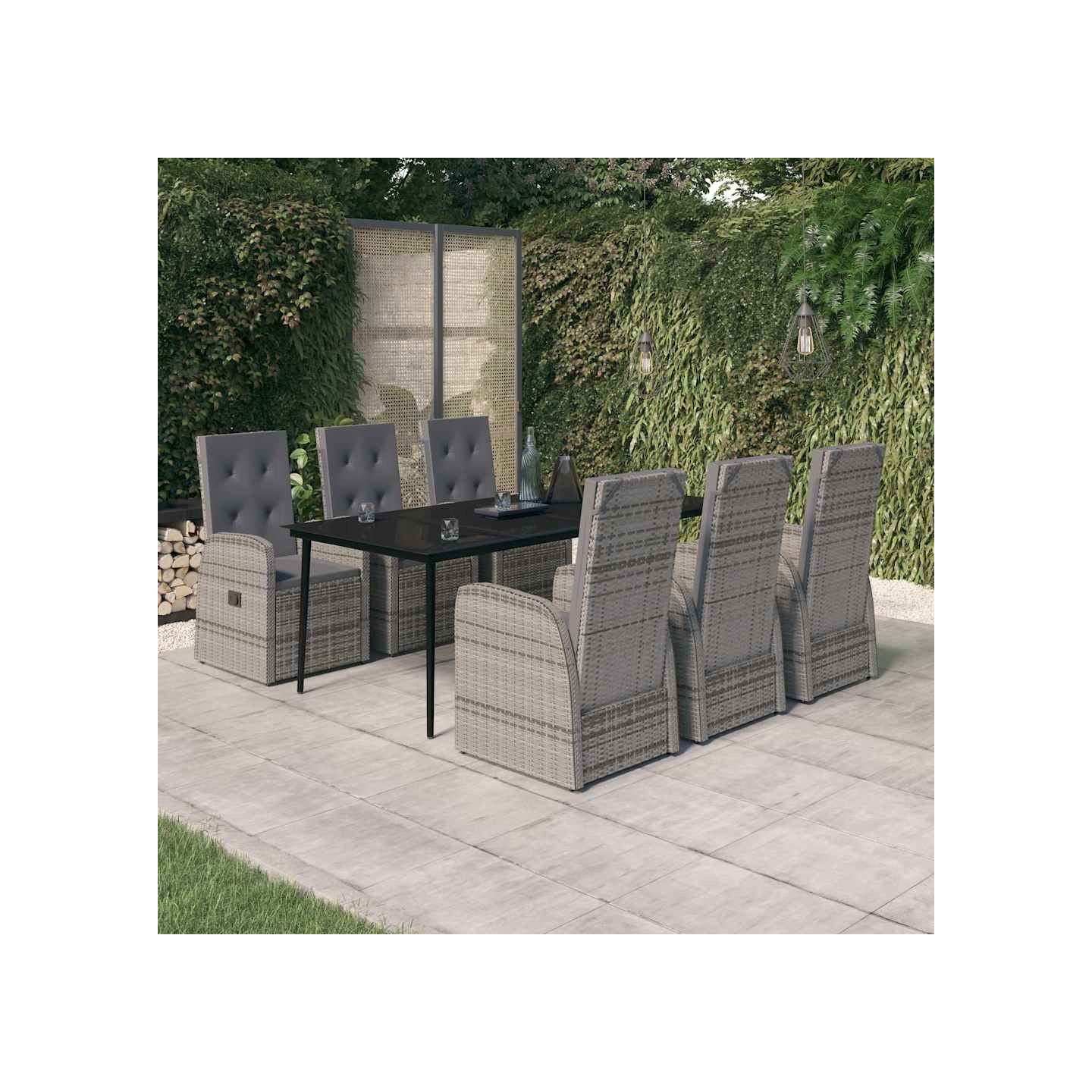Ensemble à manger de jardin avec coussins 7 pcs Gris
