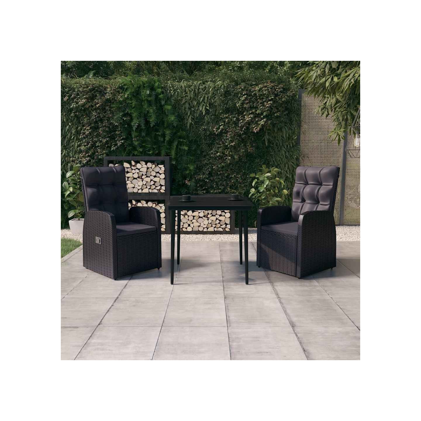 Ensemble à manger de jardin avec coussins 3 pcs noir