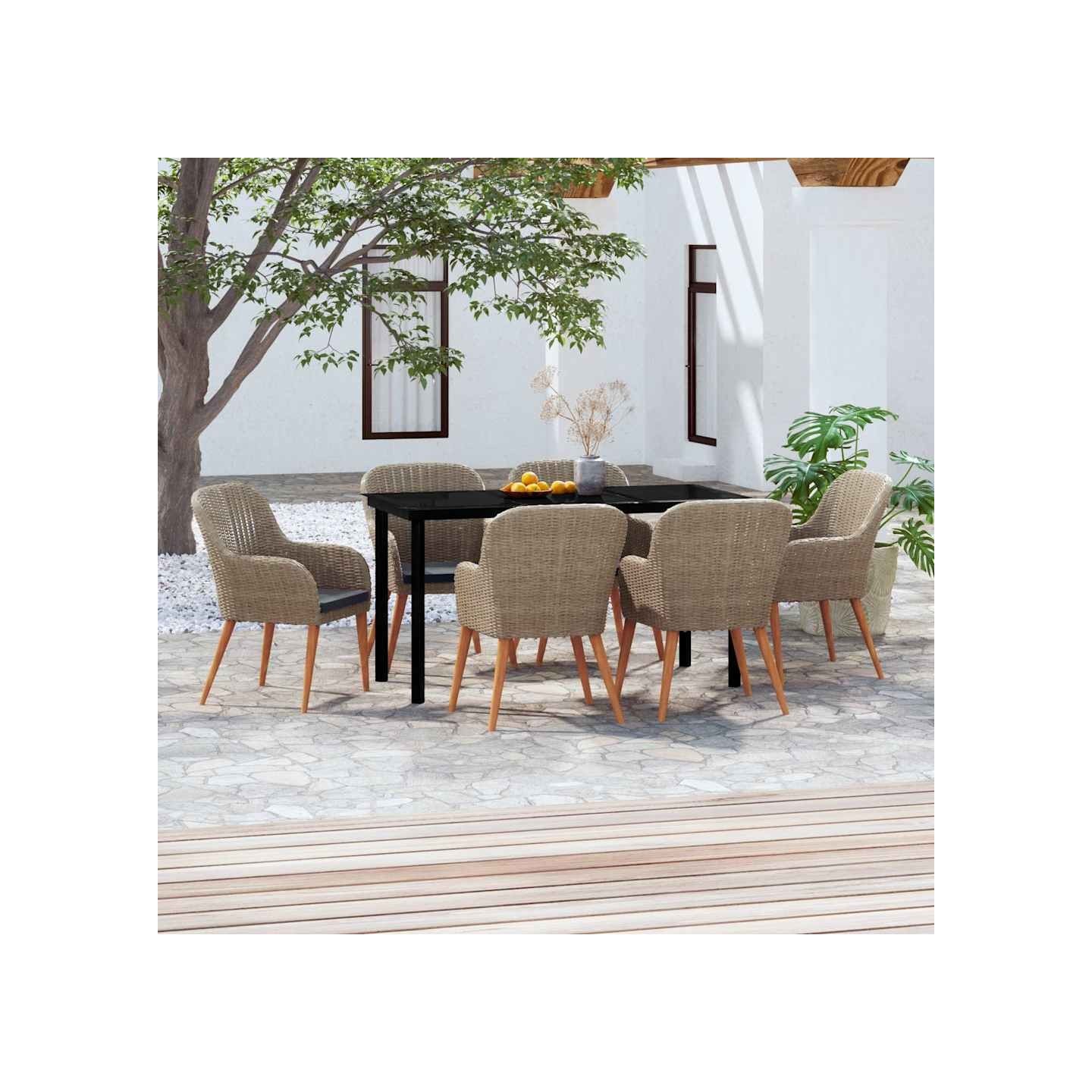 Ensemble à manger de jardin et coussins 7 pcs Marron