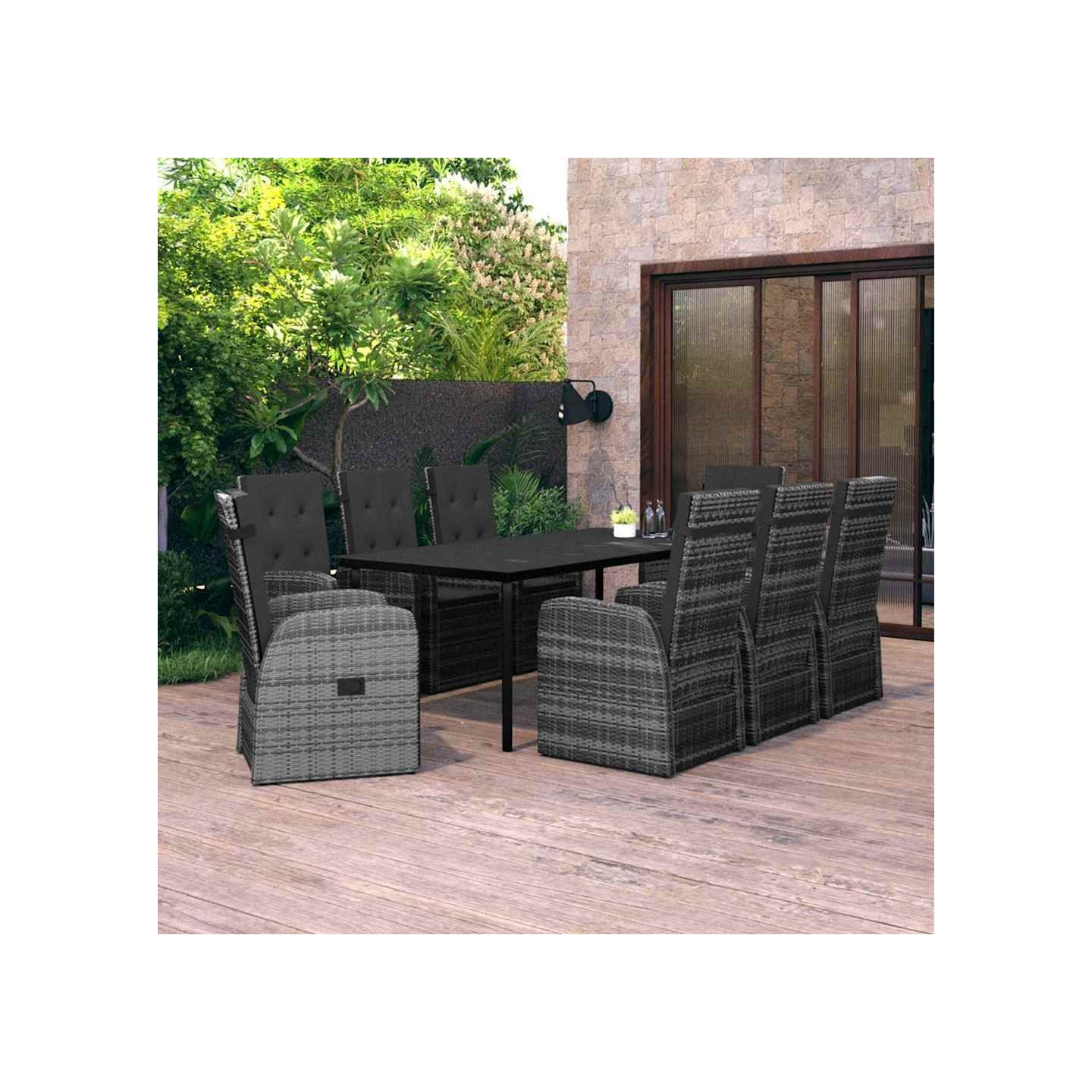 Ensemble à manger de jardin avec coussins 9 pcs Gris