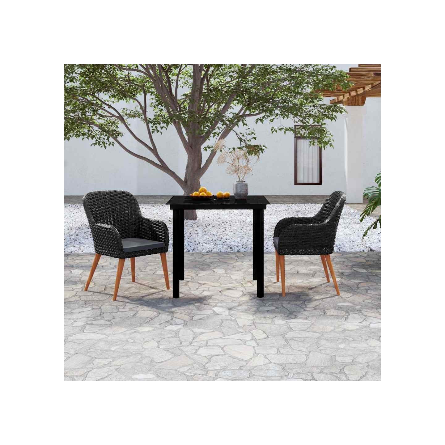 Ensemble à manger de jardin avec coussins 3 pcs noir
