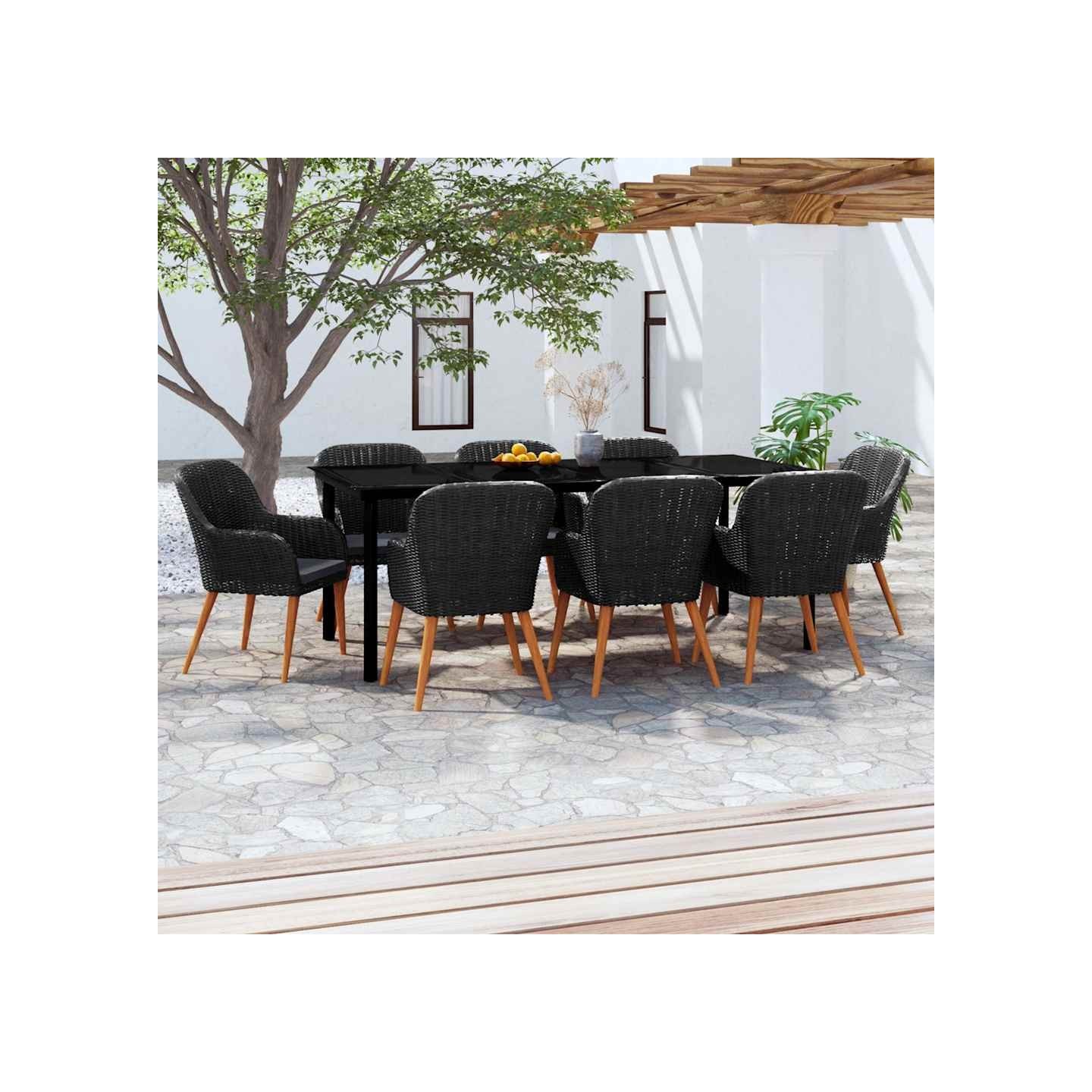 Ensemble à manger de jardin avec coussins 9 pcs noir