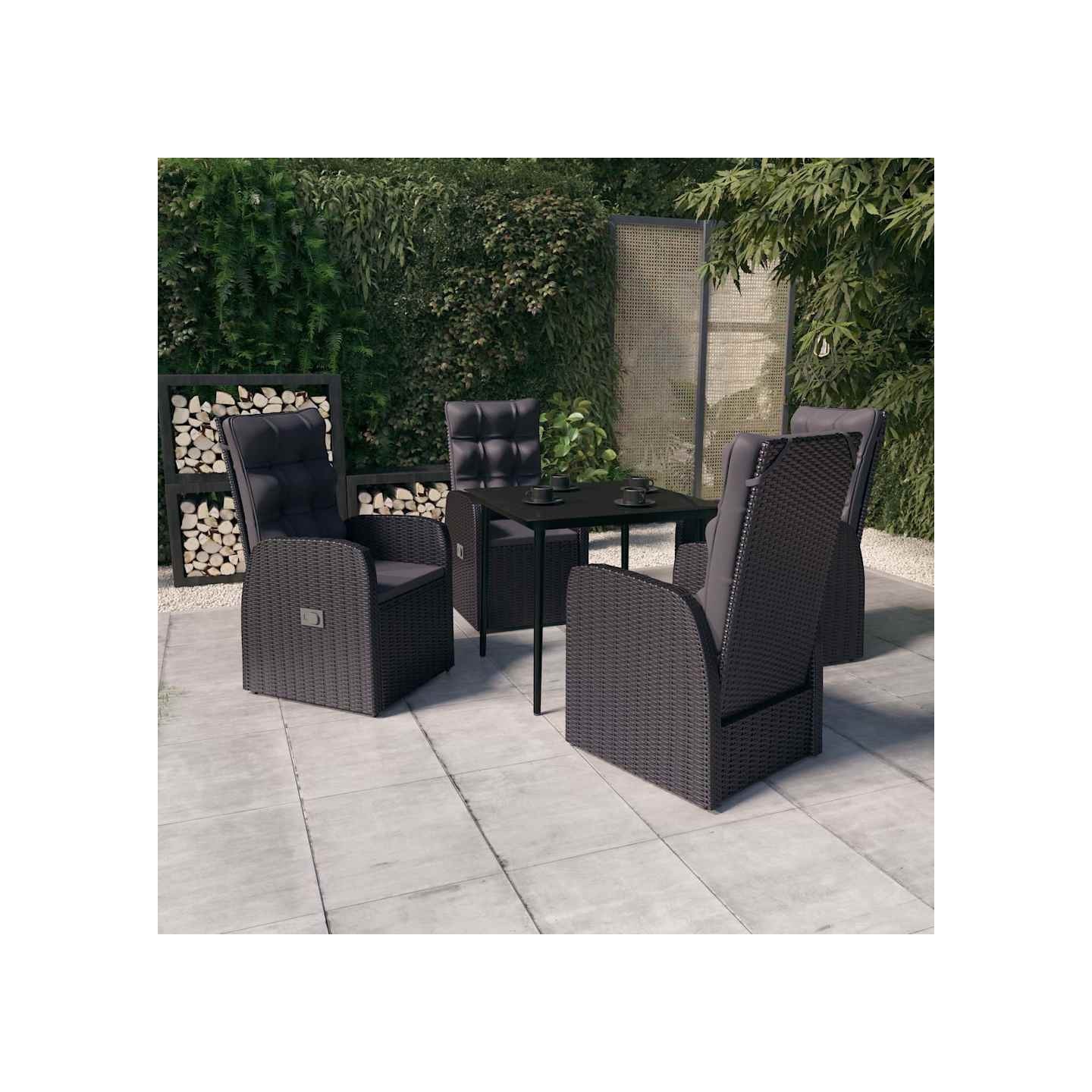 Ensemble à manger de jardin avec coussins 5 pcs Noir